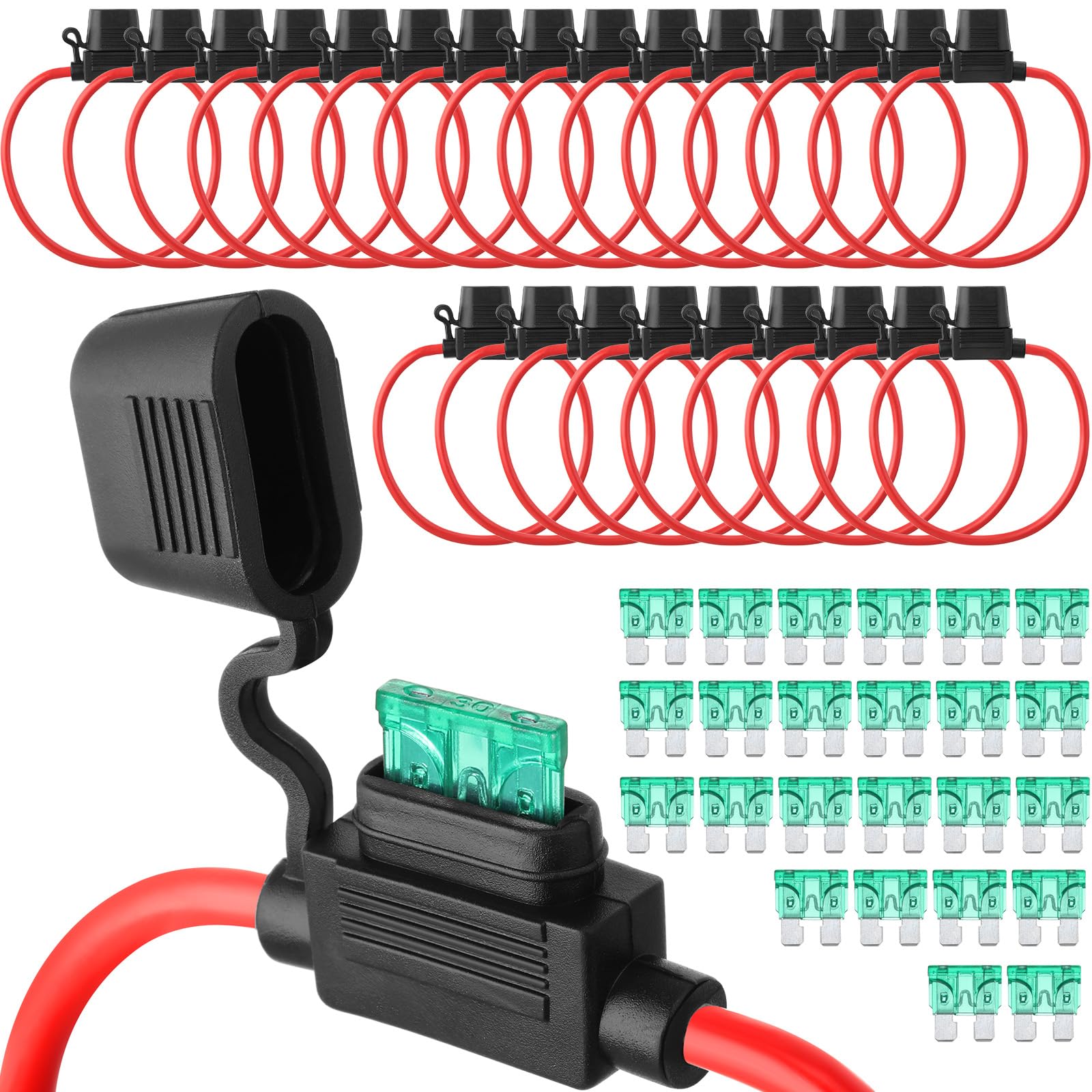 Shimeyao 24 Pcs Inline Fuse Holder Waterproof Automotive Replacement with ATC Blade Fuses for Car Truck Motorcycle Boat (12 Awg 