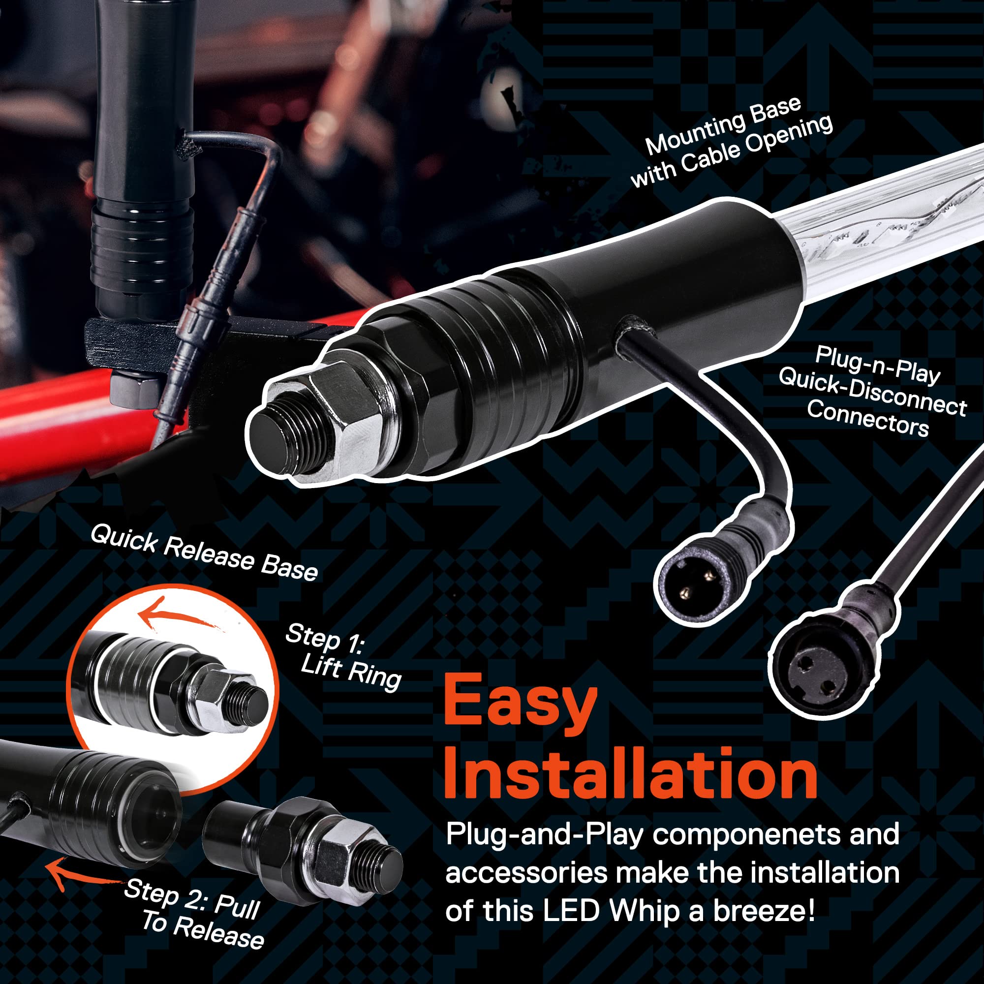 True Mods 5ft RGB LED Whip Light for UTV ATV [RF Wireless Remote] USA Flag Waterproof LED Lighted Whip CB Antenna Pole Stick for RZR Can-Am Polaris SxS 4x4 Quad Dune Buggy 4 Wheeler Accessories