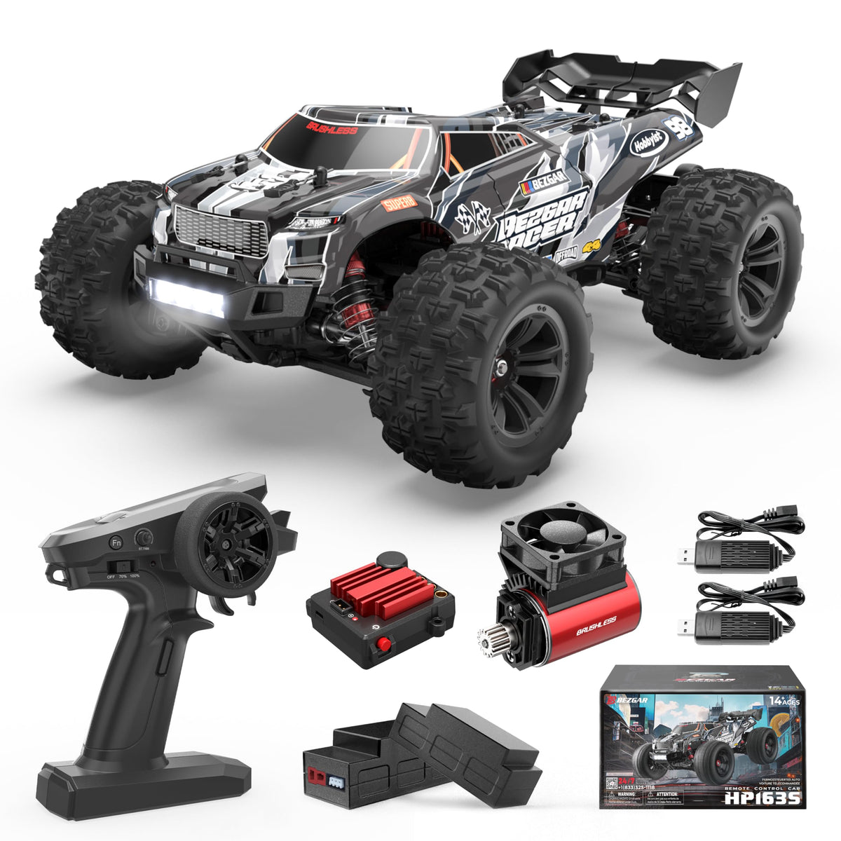 Bezgar Hp163S Fast Rc Cars For Adults Max 68Kph | 1/16 Scale Brushless Rc Trucks 4X4 Offroad Waterproof | Hobby Grade High Speed