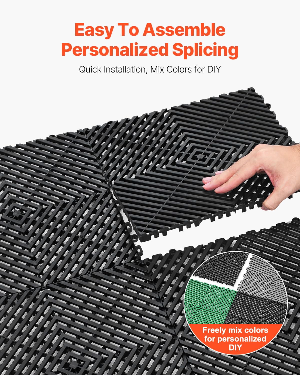 VEVOR Interlocking Drainage Mat, 12    x 12    Modular Interlocking Cushion, 55 Pcs Splicing Drainage Mats, Non-Slip Black PP Dr