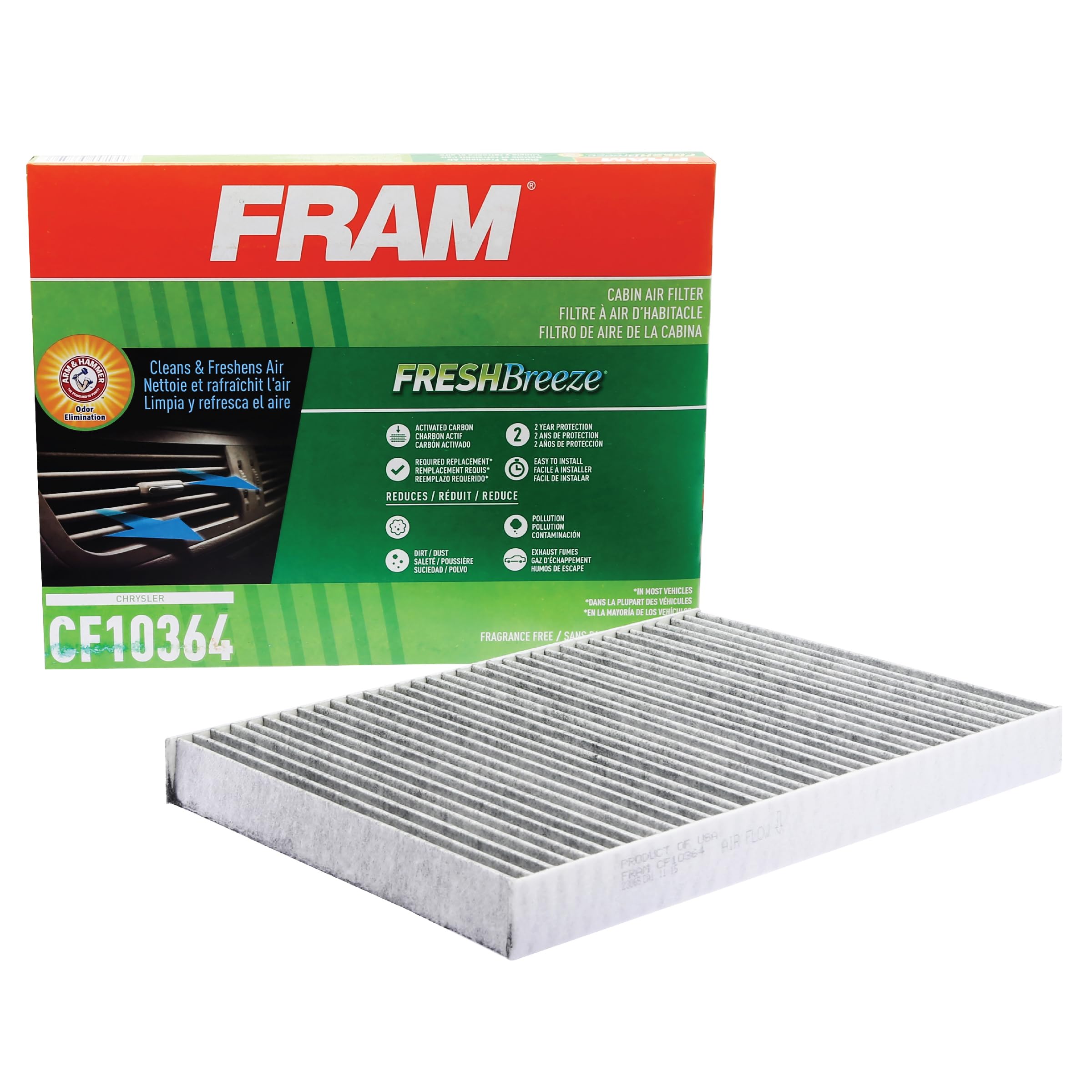 Fram Fresh Breeze Cabin Air Filter Replacement For Car Passenger Compartment W/ Arm And Hammer Baking Soda, Easy Install, Cf1036