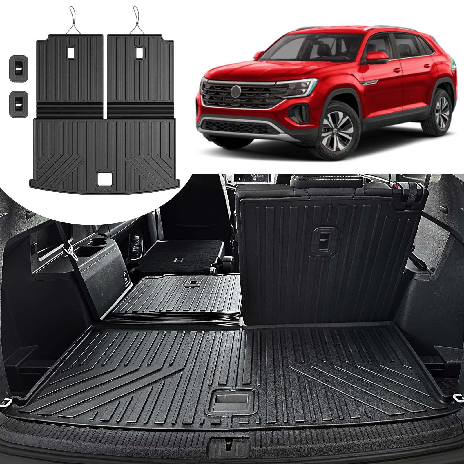 Houclemic Cargo Mat With Backrest Mat For 2018-2025 Volkswagen Vw Atlas 6/7 Passenger (Not For Cross Sport)-All Weather Tpe Carg