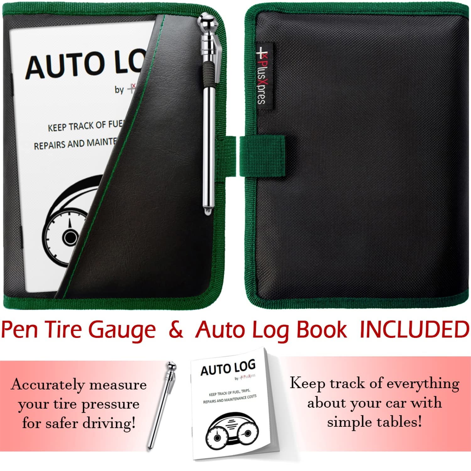 Glove Box Compartment Organizer - Car Document Holder - Owner Manual Case Pouch - Vehicle Storage Wallet For Registration & Insurance Card - Premium Auto Paperwork Holder - Log Book Included - Green
