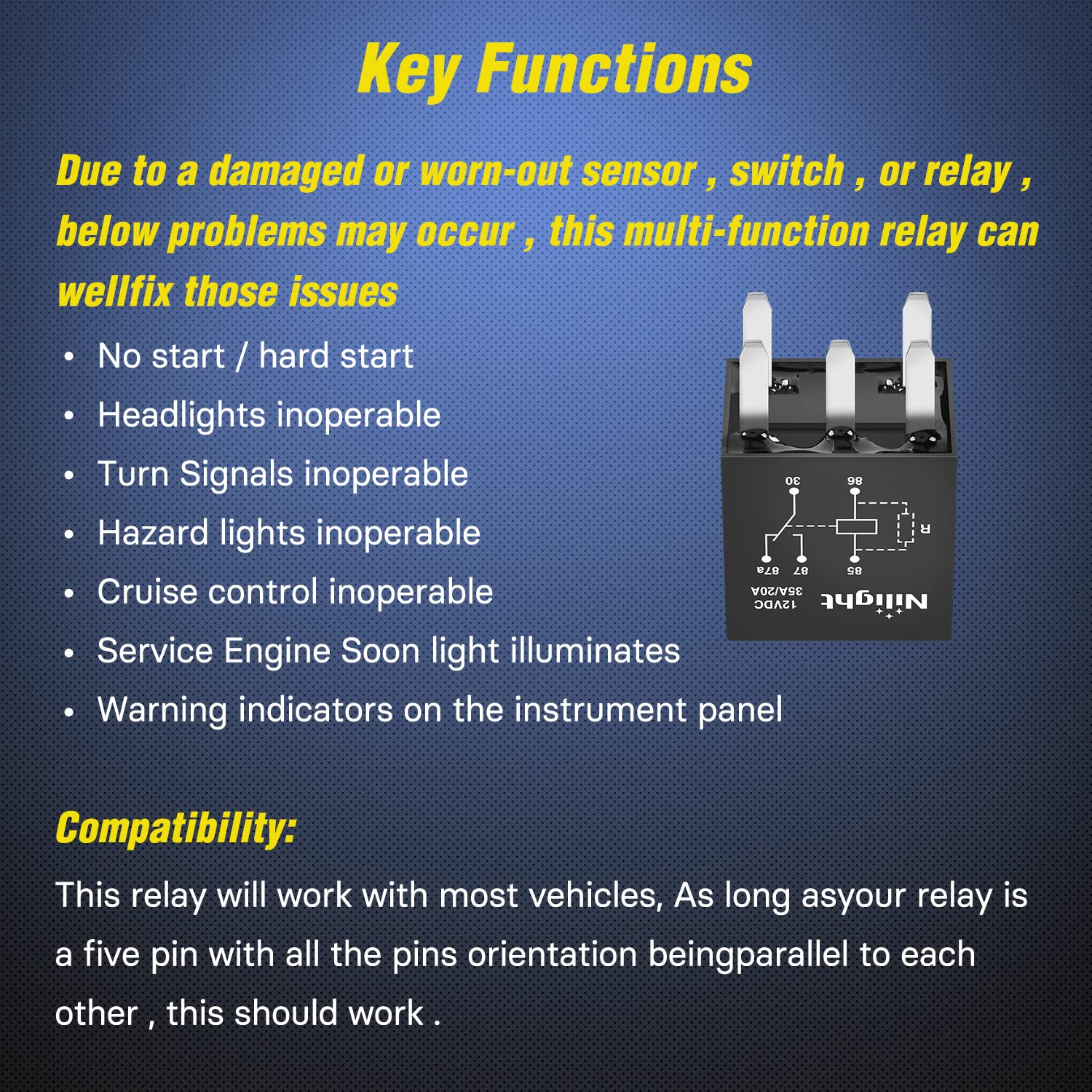 Nilight Spst Multi Purpose Relay 12V 5 Prong Fuel Pump Relay 5Pack 35A/20A Ultra Micro Iso Automotive Replacement Accessory Powe