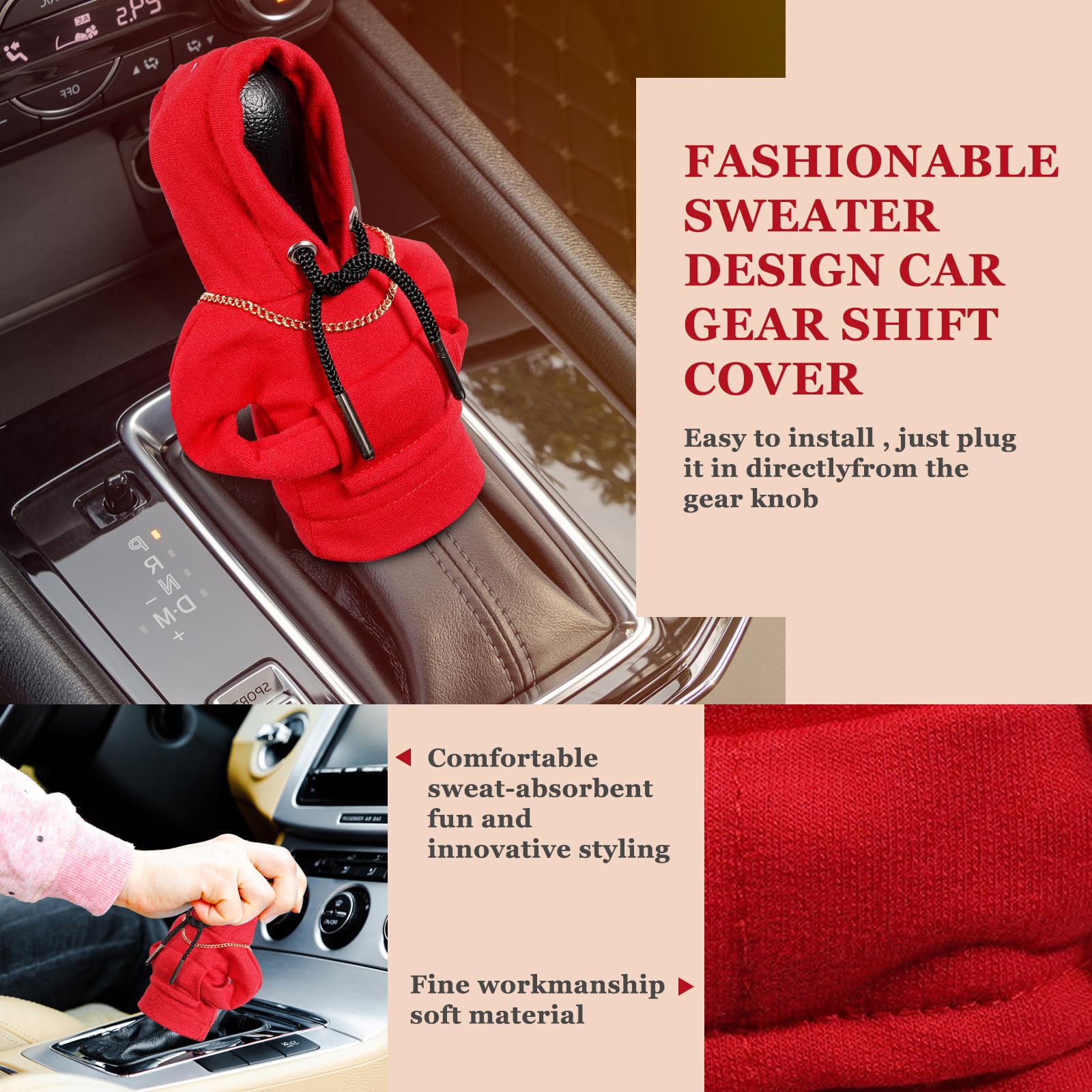 Yajeea Car Gear Shift Hoodie, Funny Mini Hoodie Car Decor, Winter Warm Universal Fit Shift Knob Cover, Automotive Interior Accessories Gift
