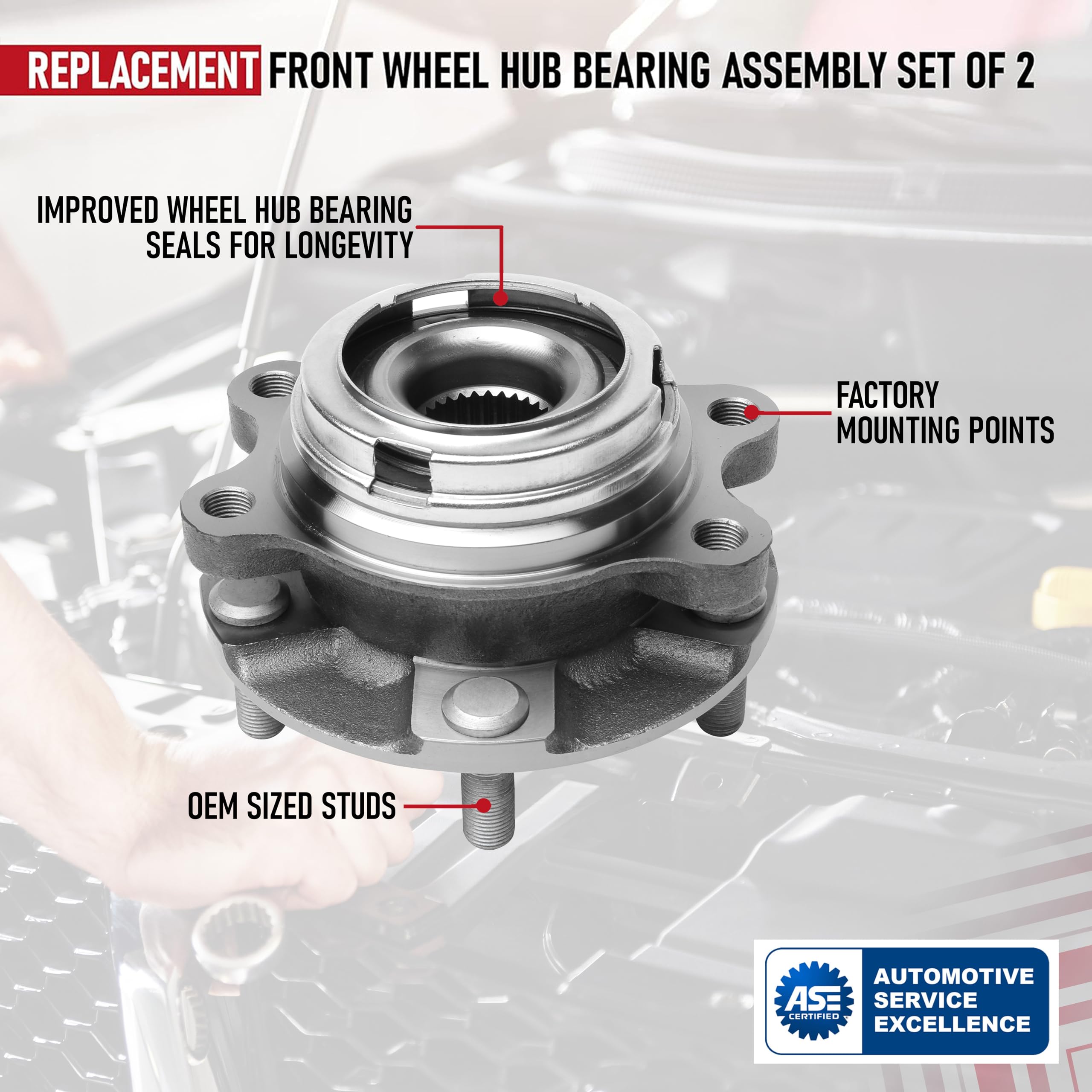 Front Wheel Hub Bearing Assembly Replacement Set Of 2 By Aa Ignition - Compatible With Infiniti & Nissan - Qx60, Altima, Maxima