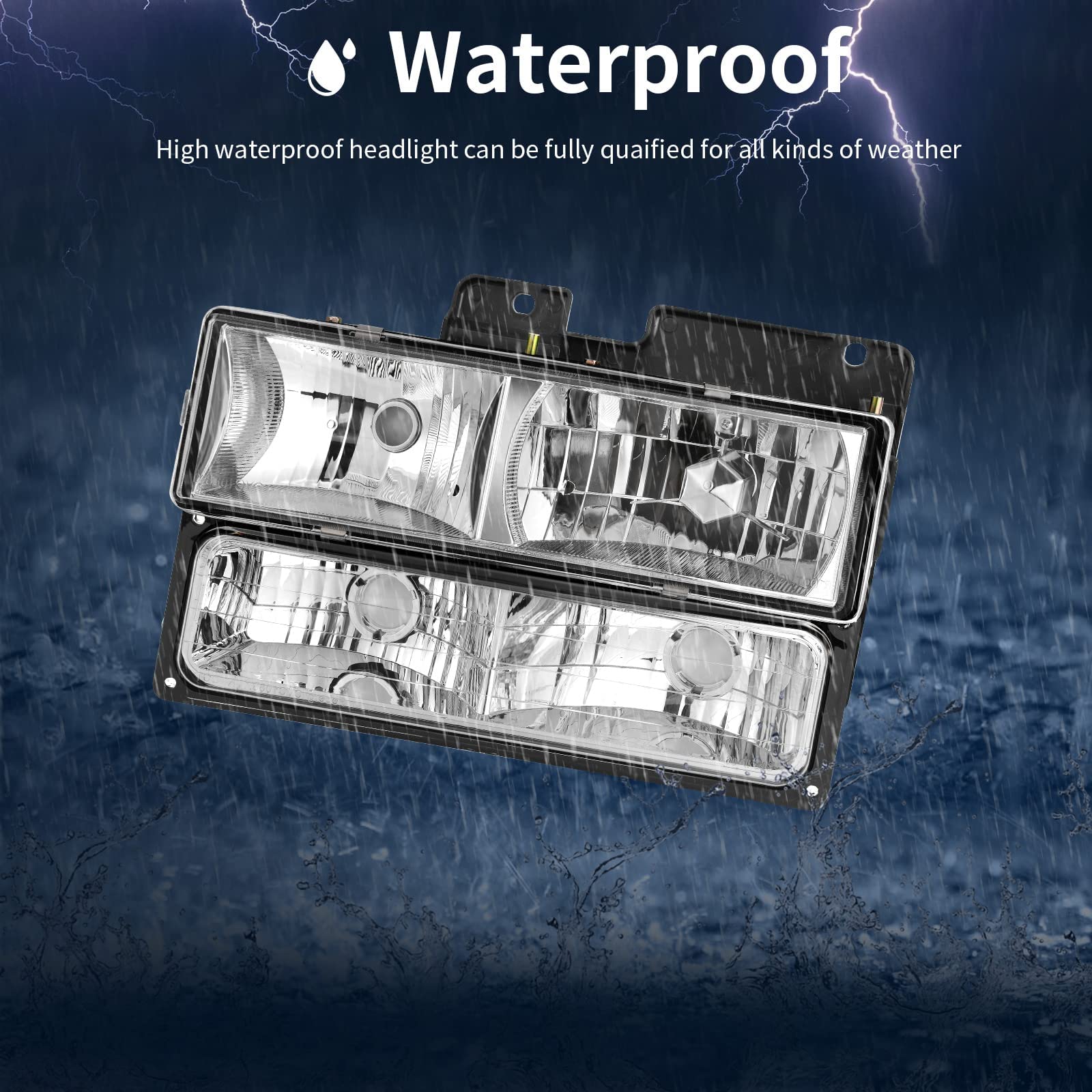 Autosaver88 Headlight Assembly With Bumper Lights Compatible With 1990-1999 Chevy C/K Suburban Silverado Tahoe Blazer Gmc C/K Yukon Pickup Truck Headlamps
