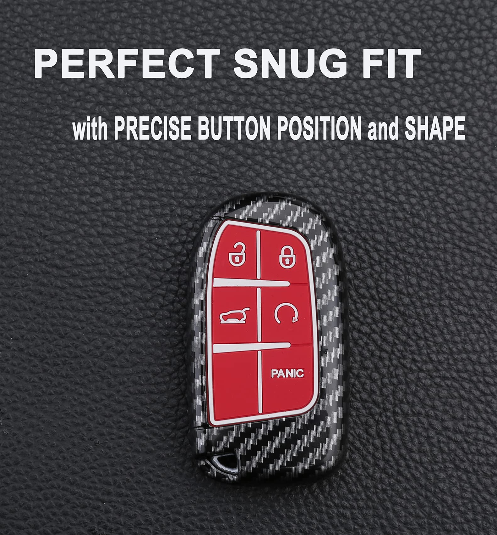 Key Fob Cover Case For Jeep Grand Cherokee Renegade Chrysler 200 300 Dodge Ram Durango Charger Challenger Journey Dart Fiat 5 Buttons Keyless Entry Remote Case Holder Abs Carbon Fiber Pattern (Red)
