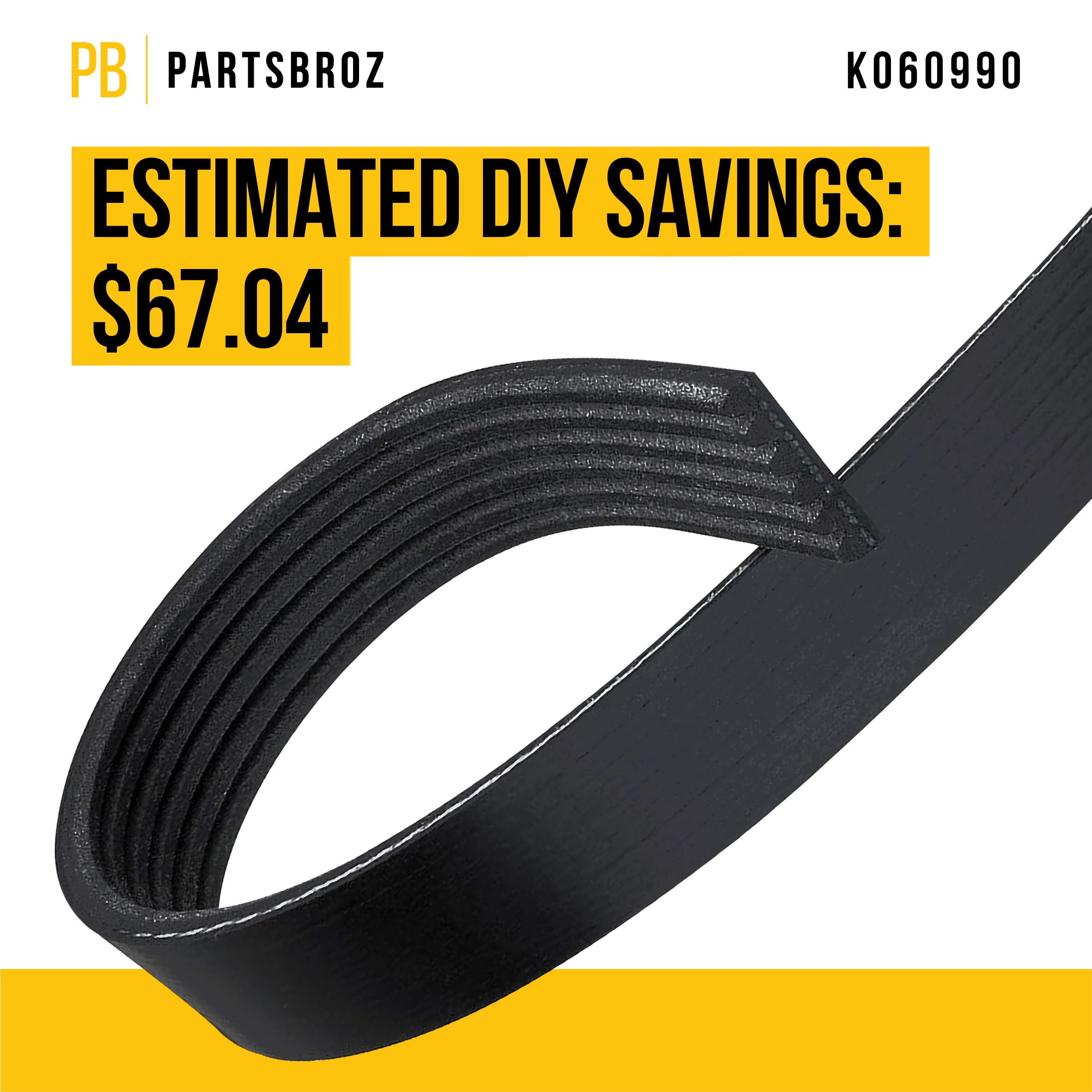 Partsbroz K060990 Micro-V Serpentine Drive Belt - Compatible With Gates Dayco Bando Acdelco Goodyear Continental Masterpro - Rep