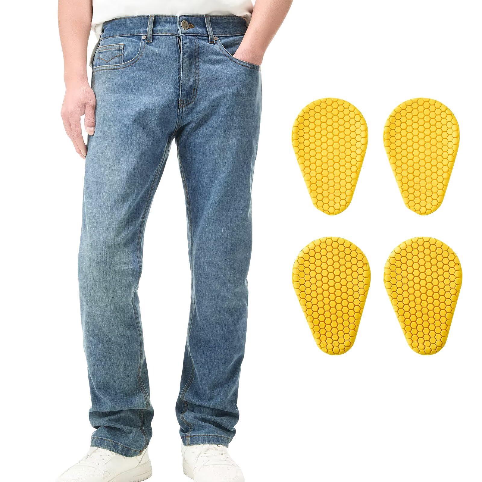 ILM Motorcycle Riding Pants for Men CE Armored Motorbike Jeans Adventure Touring Motocross All Season Model PJN1(Light Blue)