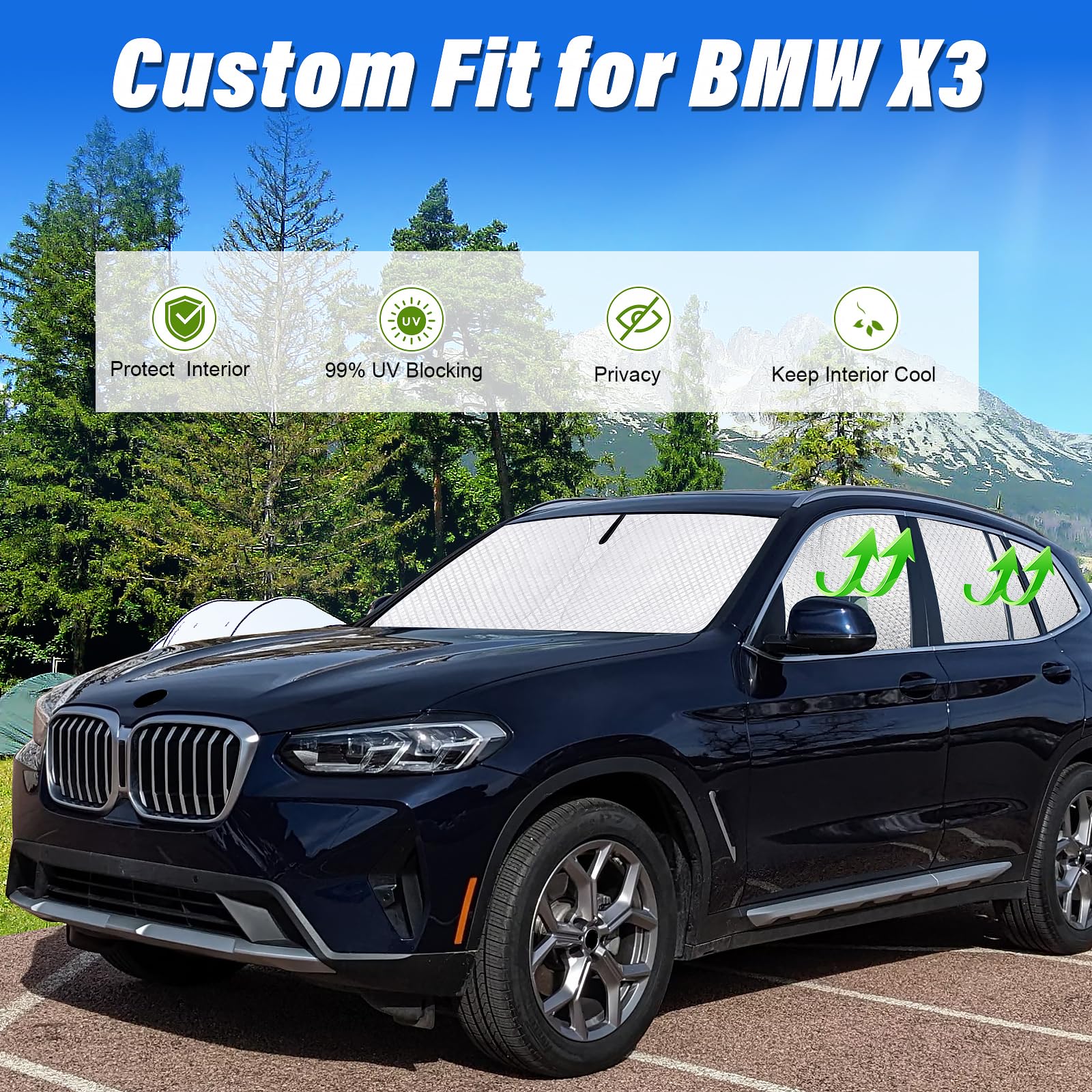 Kmf Windshield Sun Shade Replacement For Bmw X3 Accessories 2018-2024, Side Window Sun Shade Cover Sun Visor Shield Cover, Rear