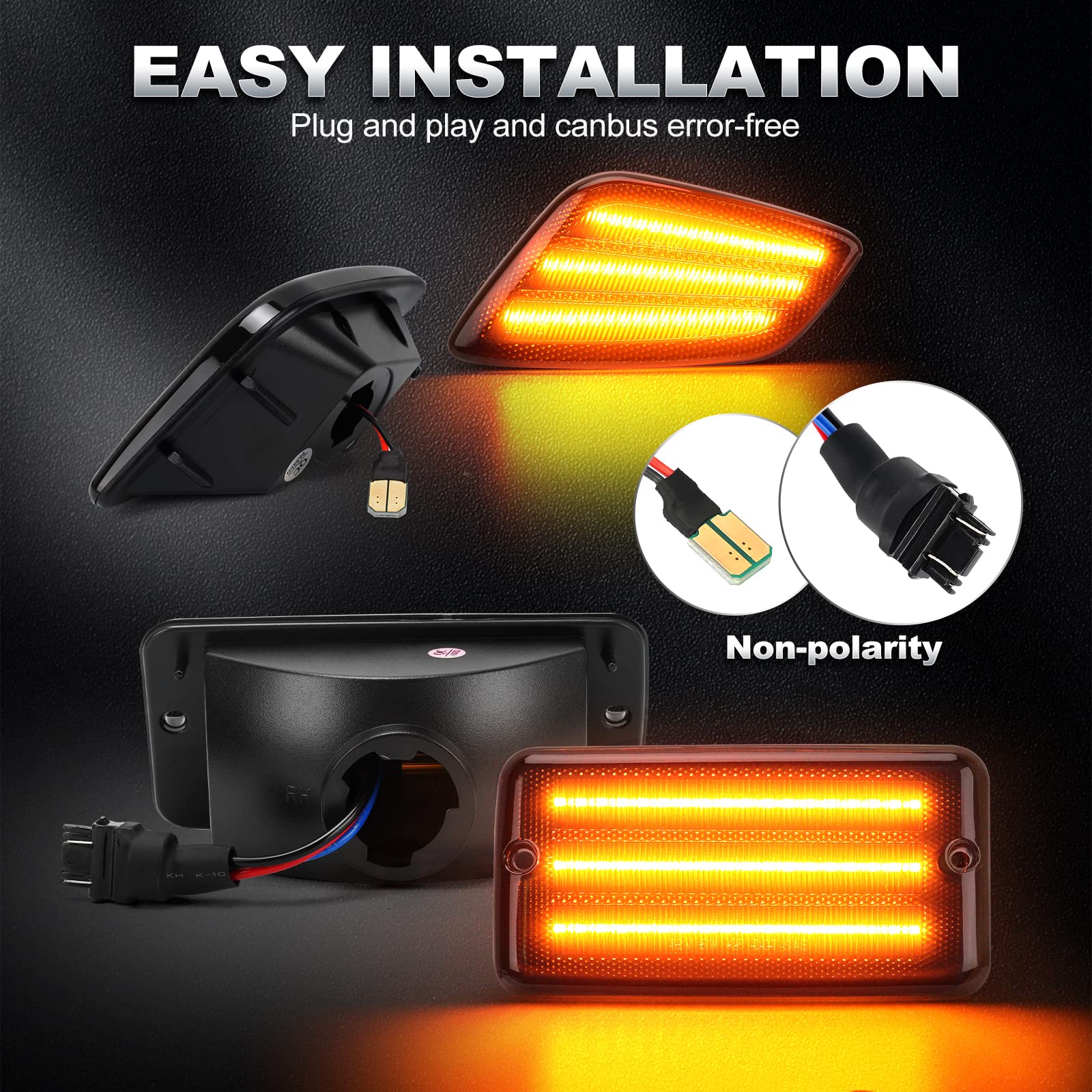 Suparee Led Front Turn Signal Lights And Led Side Marker Lights For Jeep Wrangler Tj 1997-2006, Amber Parking Light Drl And Amber Turn Signal, Smoked Lens 4Pcs