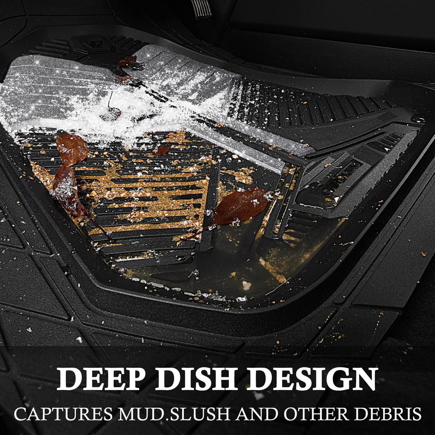 Car Pass Heavy Duty Rubber Car Mats, Deep Dish Car Floor Mats All Weather Car Mats Full Set 4-Piece Trim To Fit For Sedan Suv Tr