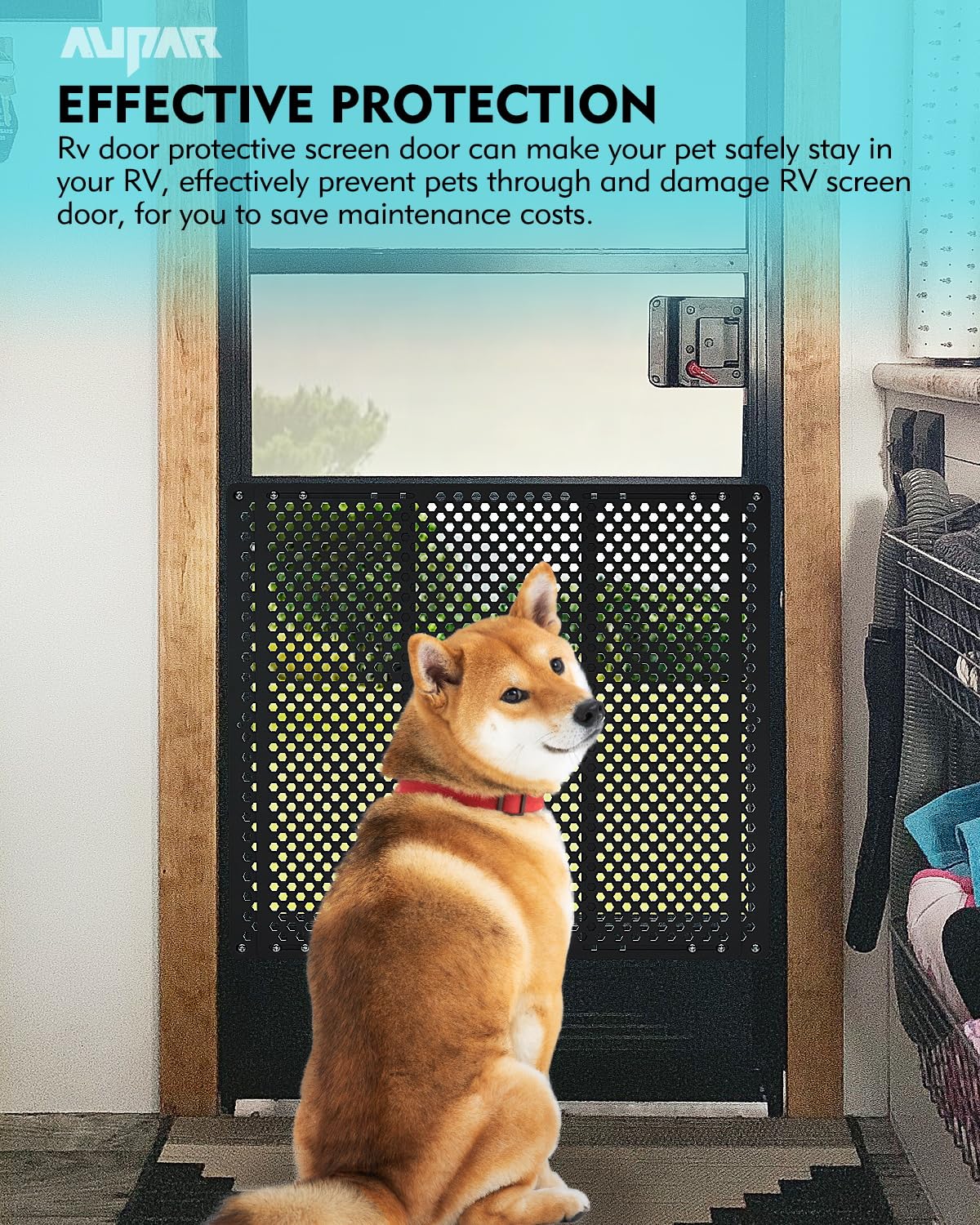 Aupar Aluminum Alloy RV Entry Screen Door Grille Adjusts from 22- 31.5, Adjustable RV Door Screen Protector, Black