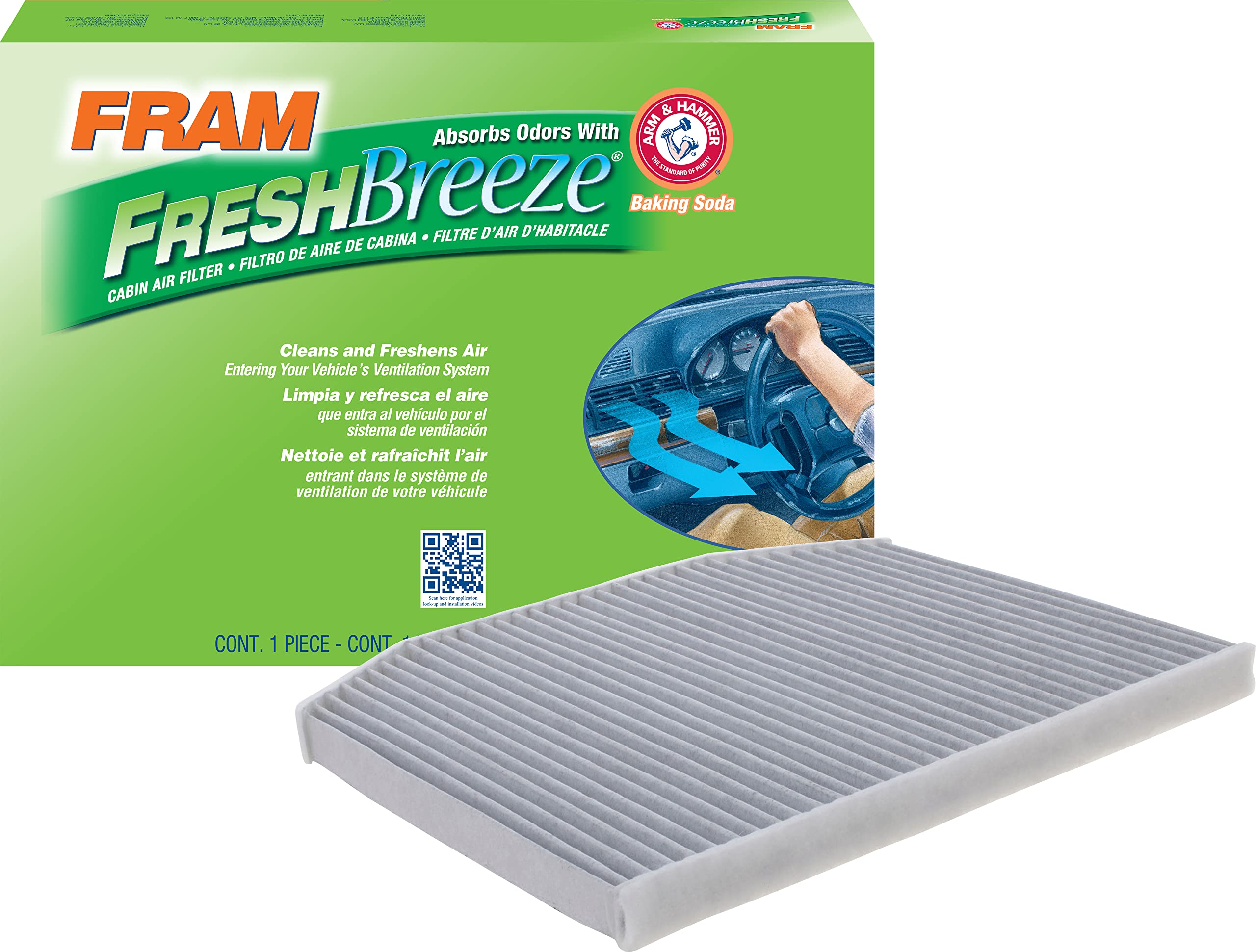 Fram Fresh Breeze Cabin Air Filter With Arm & Hammer Baking Soda, Cf11639 For Select Chevrolet And Pontiac Vehicles , White