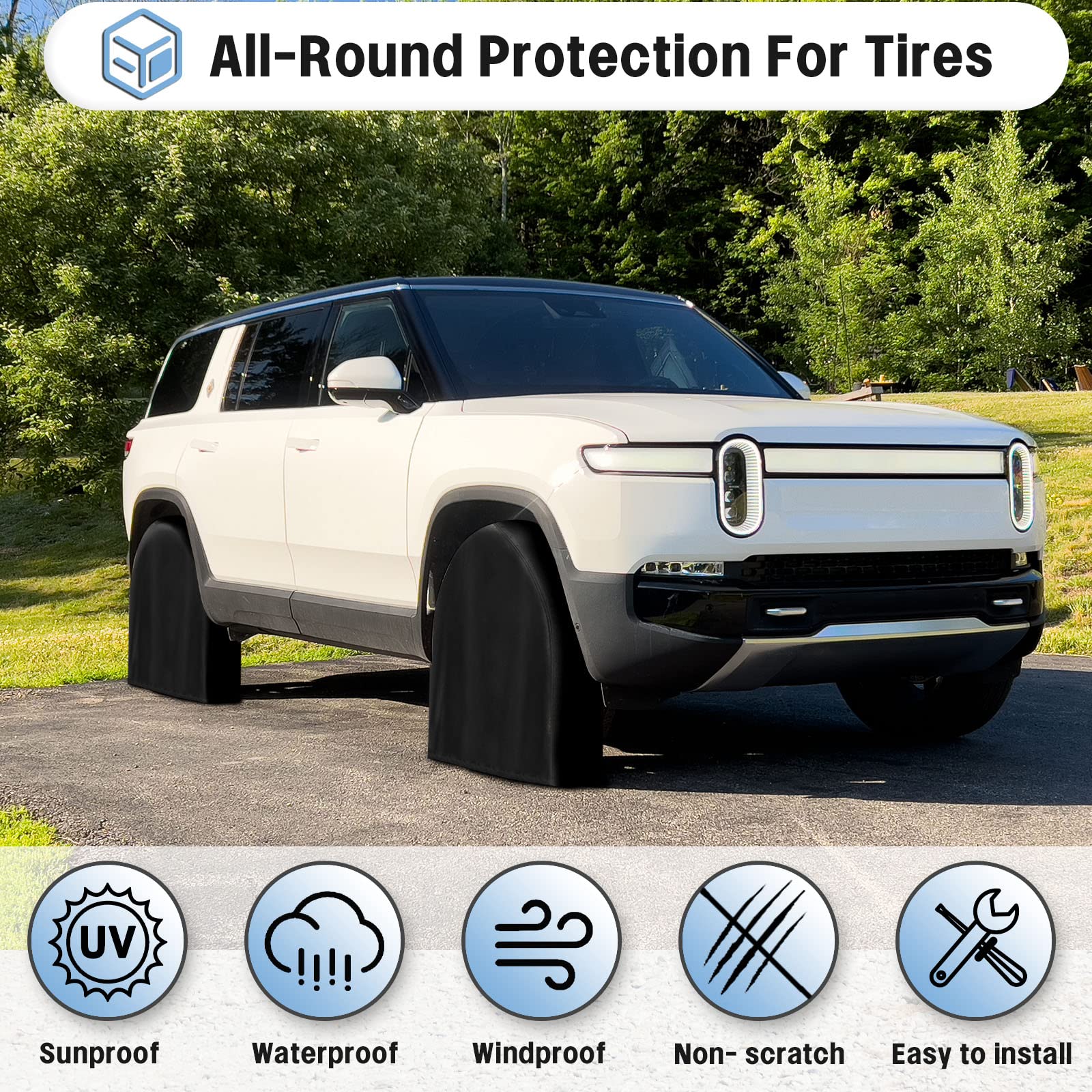 Outdoorlines Outdoor Waterproof Tire Covers Set Of 4 - Uv-Proof Trailer Wheel Cover Windproof Tire Protector For Rv Jeep Trailer