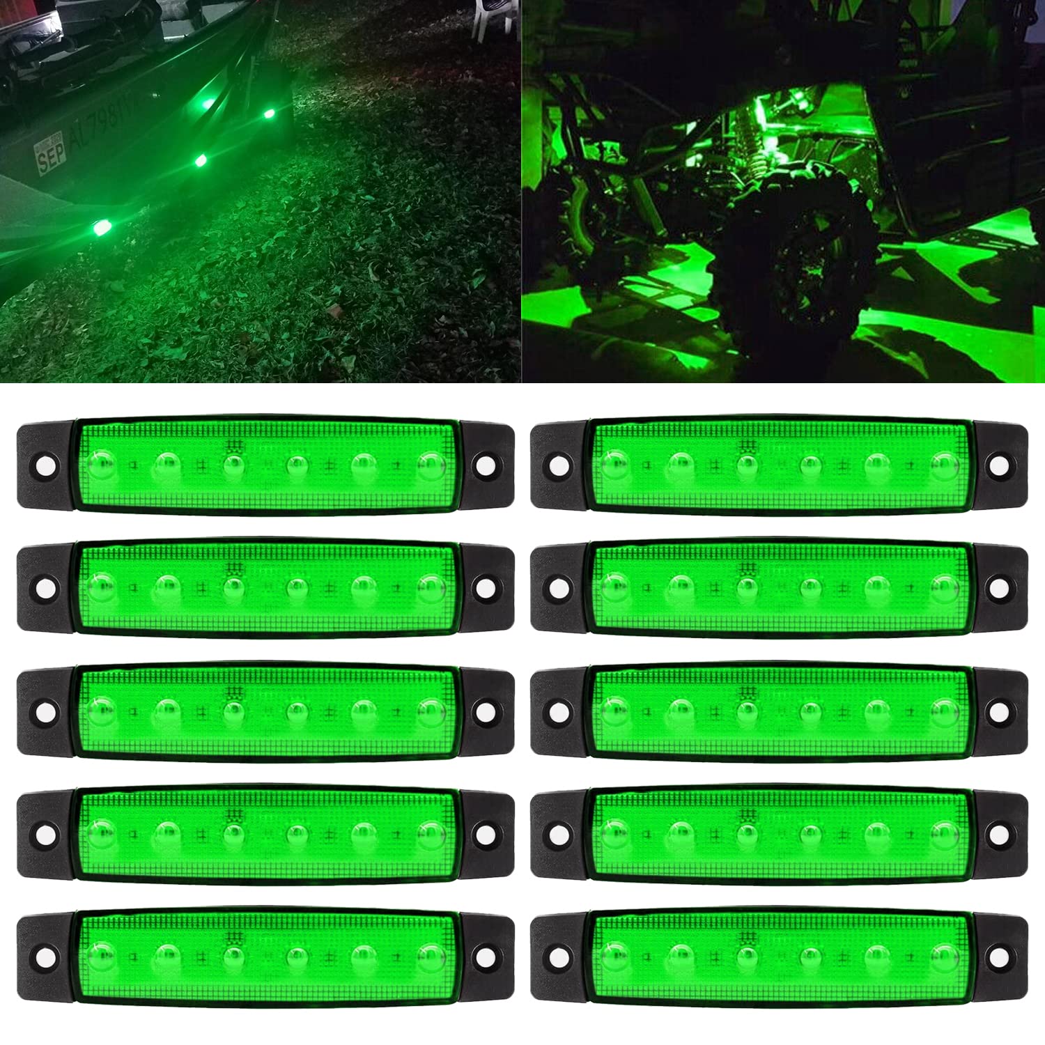 Fxc 10X 6 Led Clearence Truck Bus Trailer Side Marker Indicators Light Tail Taillight Brake Stop Lamp 12V (Green)