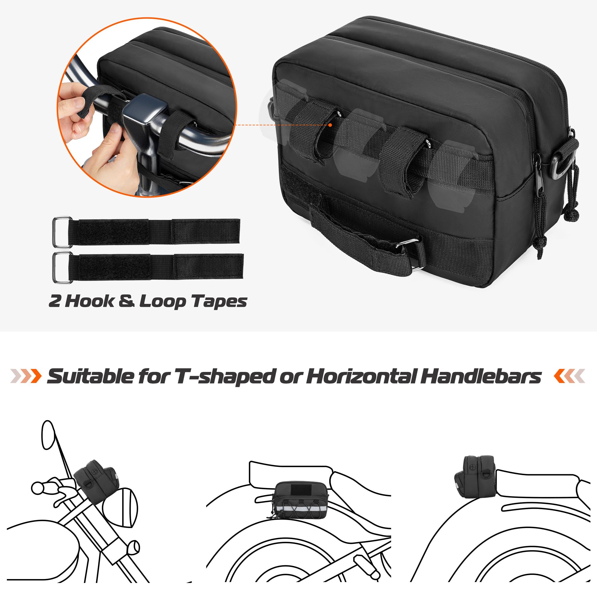 Hodrant Double-Layer Motorcycle Handlebar Bag, Waterproof Bicycle Handlebar Bag With Usb Charge Hole & Shoulder Strap, Motorbike Storage Accessory Pouch For Cruiser Softail Dyna Sportsters, Bag Only