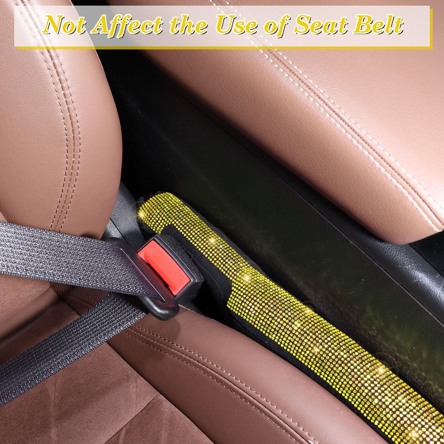 Tobequeen Yellow Car Gap Filler 2 Pack, Seat Gap Plug Universal Fit For Car Suv Truck, Handmade Crystal Diamond Rhinestone Yello