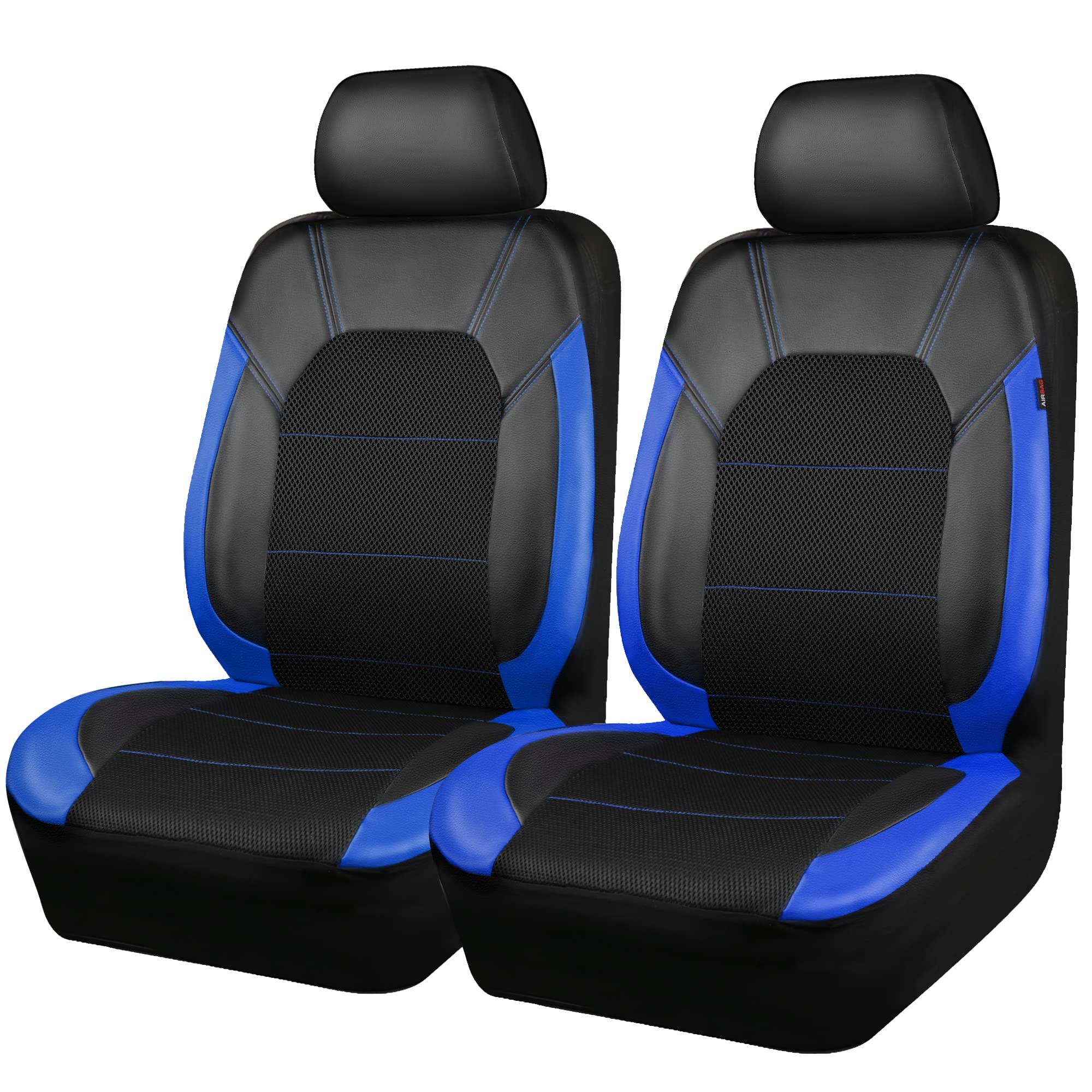Car Pass Universal Leather Two Front Seat Covers,Sport Seat Covers Fits Most Cars, Suvs, Trucks, And Vans Airbag Compatible (Black And Blue)