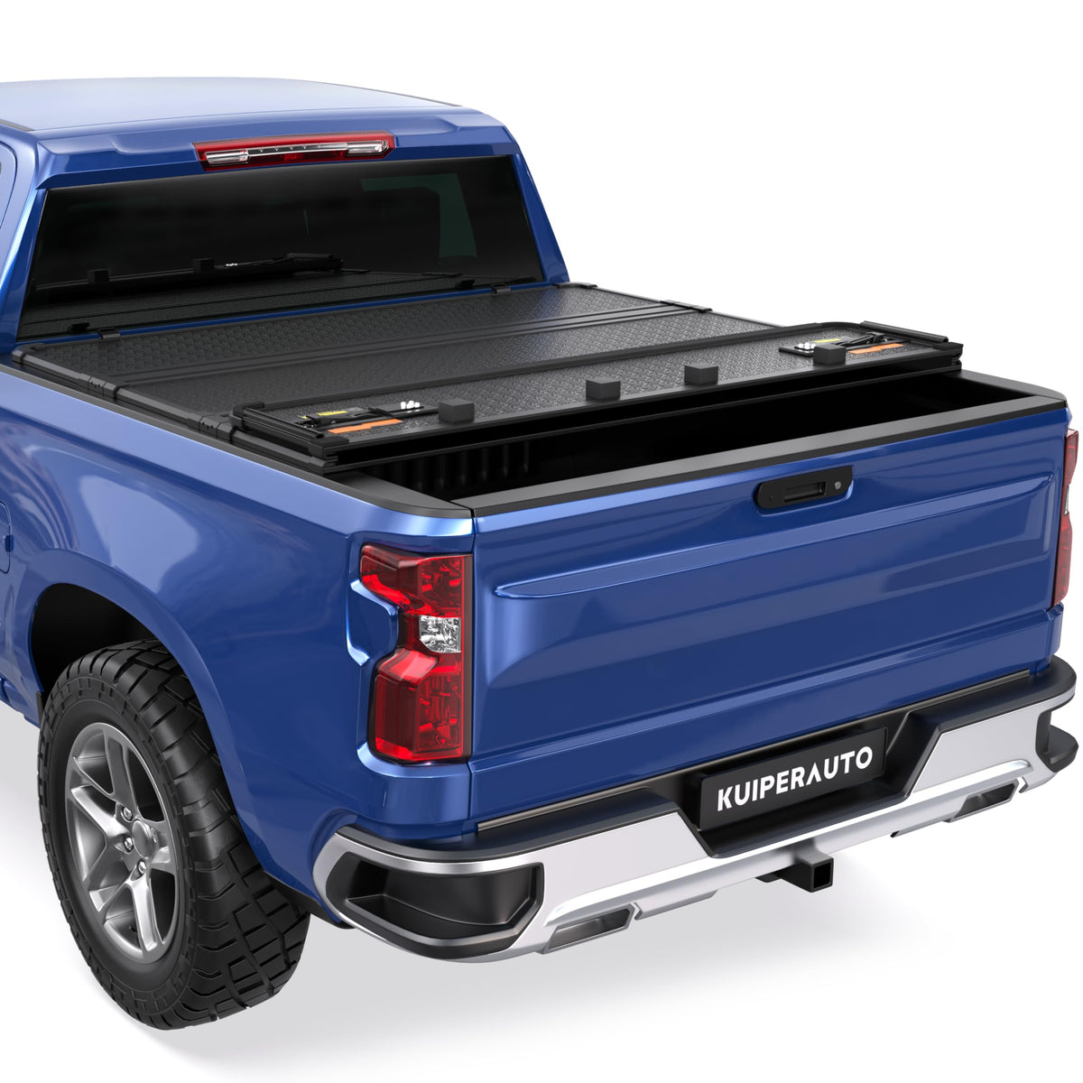 KUIPERAUTO 5.8FT Quad Hard Truck Bed Tonneau Cover Compatible for 2014-2018 Chevrolet Silverado GMC Sierra 1500 Fleetside Alumin