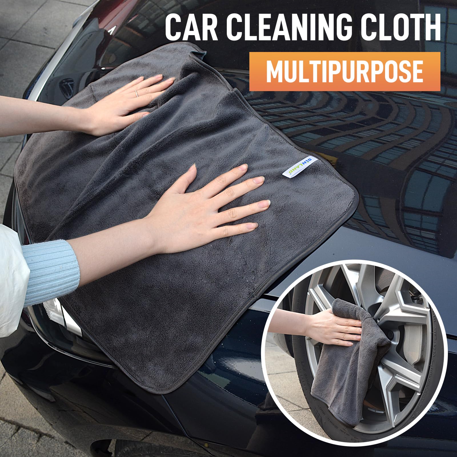 Sinland Premium Microfiber Car Drying Towels Ultra Absorbent Plush Microfiber Cleaning Cloths For Cars Auto Detailing Towels Without Scratching 16Inch X 24Inch 6 Pack Grey