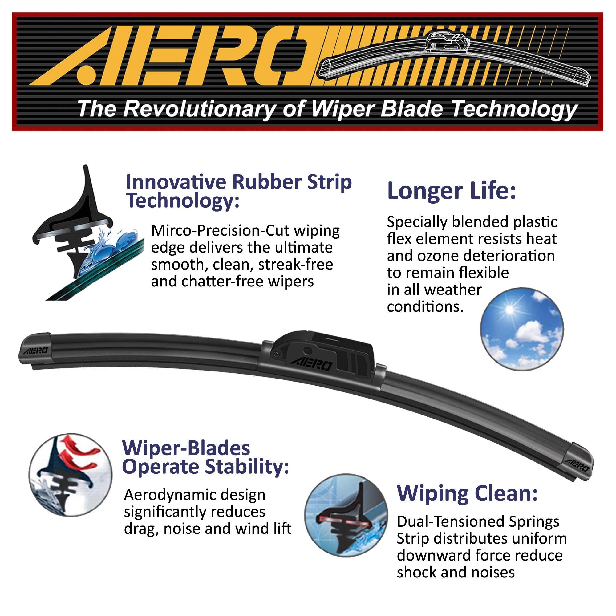 Aero Avenger 26''+26'' Premium All-Season Beam Windshield Wiper Blades Oem Replacement For Mercedes-Benz Cl550 Cl600 Cl63 Cl65 C