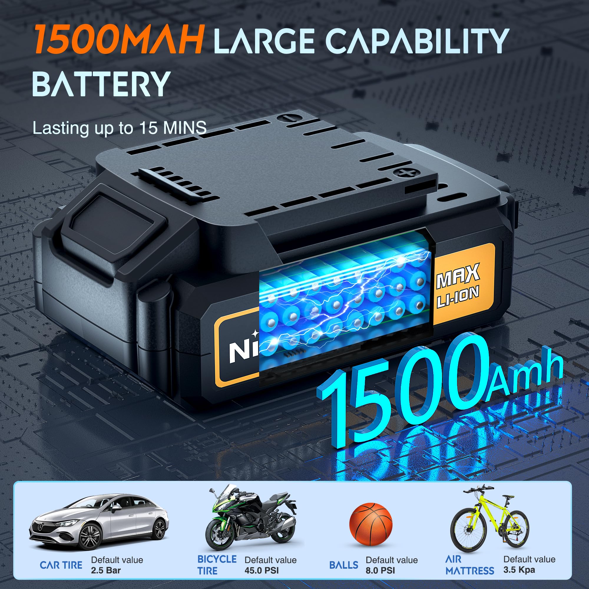 Nilight Portable Air Compressor Tire Inflator 3 Power Sources Pump 160Psi Dual Powerful Motors Fast Inflate Auto Shutoff For Car