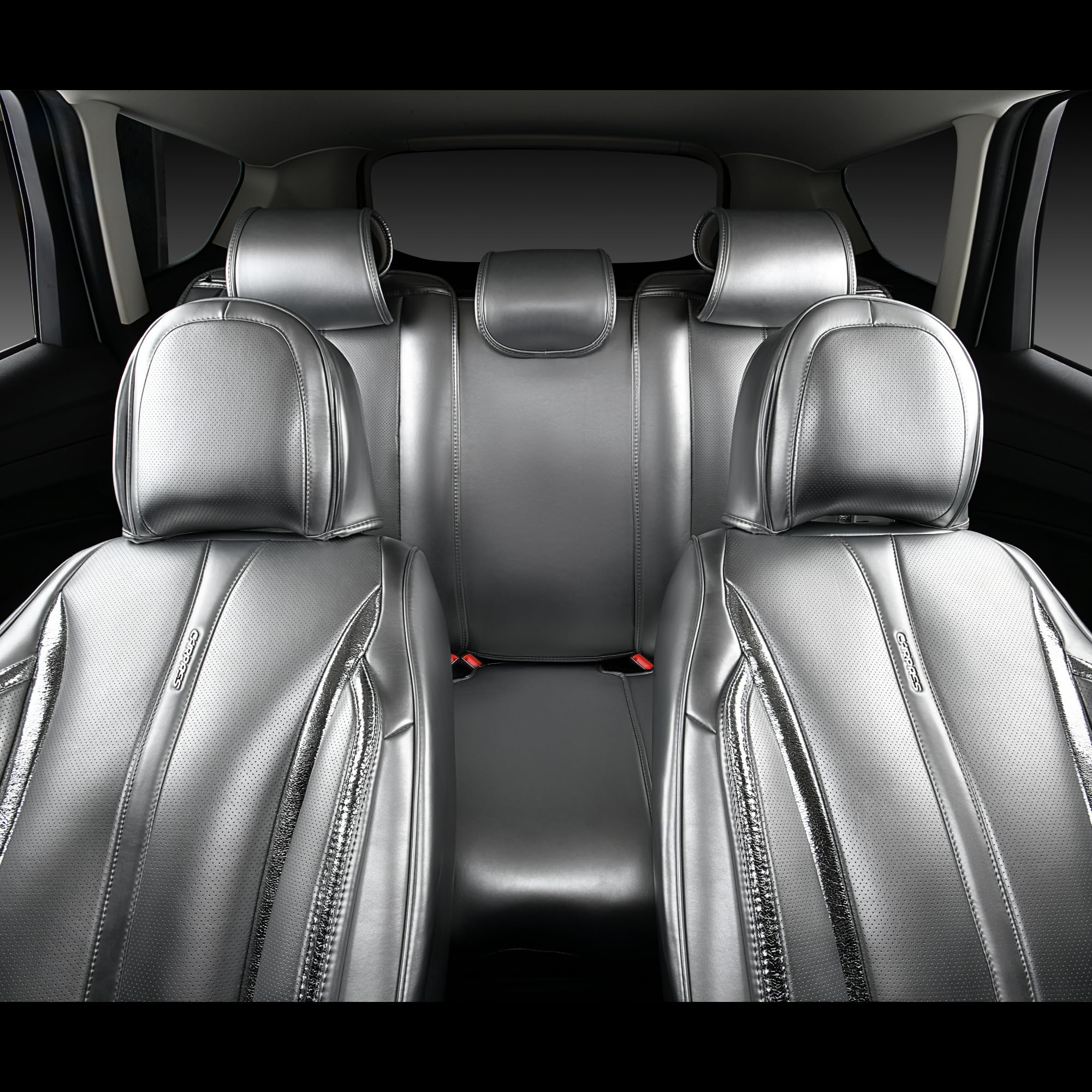 CAR PASS Ultra+ Nappa Leather Car Seat Covers Full Set Universal Cushioned, Soft Breathable Waterproof Anti-Slip Driver Seats an