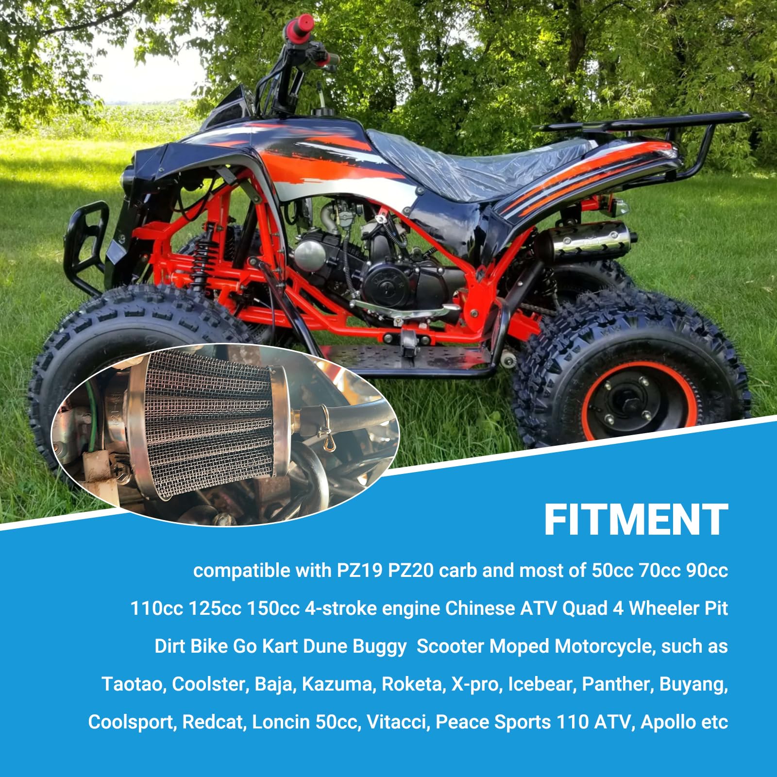 EOPOAYI 35mm (1-3/8'') Air Filter with Nipple Compatible with Taotao Coolster 125cc 110cc 90cc 70cc 50cc ATV Quad 4 Wheeler Baja