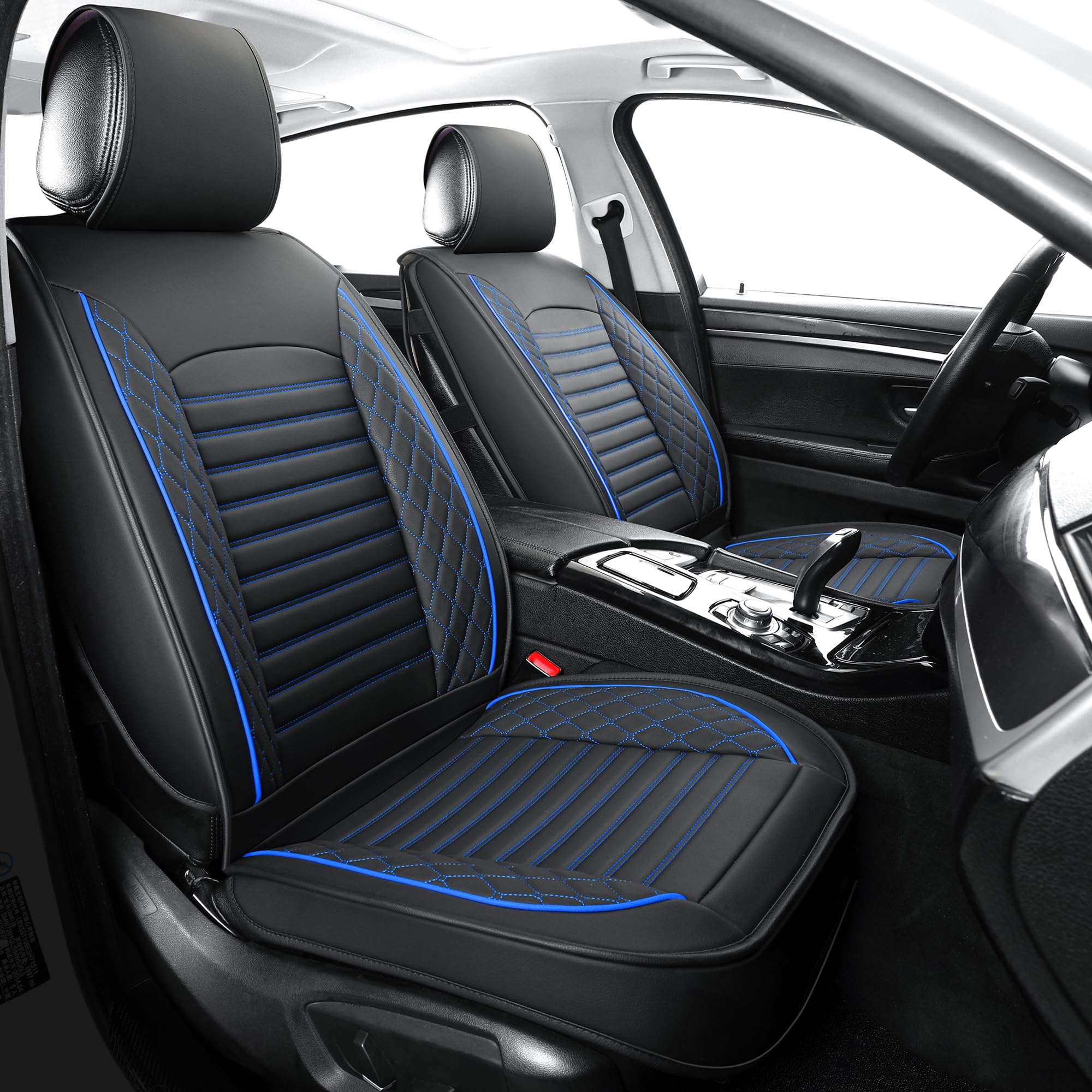 Vankerful Leather Seat Covers For Cars,Car Seat Covers Front Seats Only,Automotive Seat Covers For Trucks,Suv,Leatherette,Universal Fit,Vehicles Seats Cushions(Front Pair,Black-Blue)