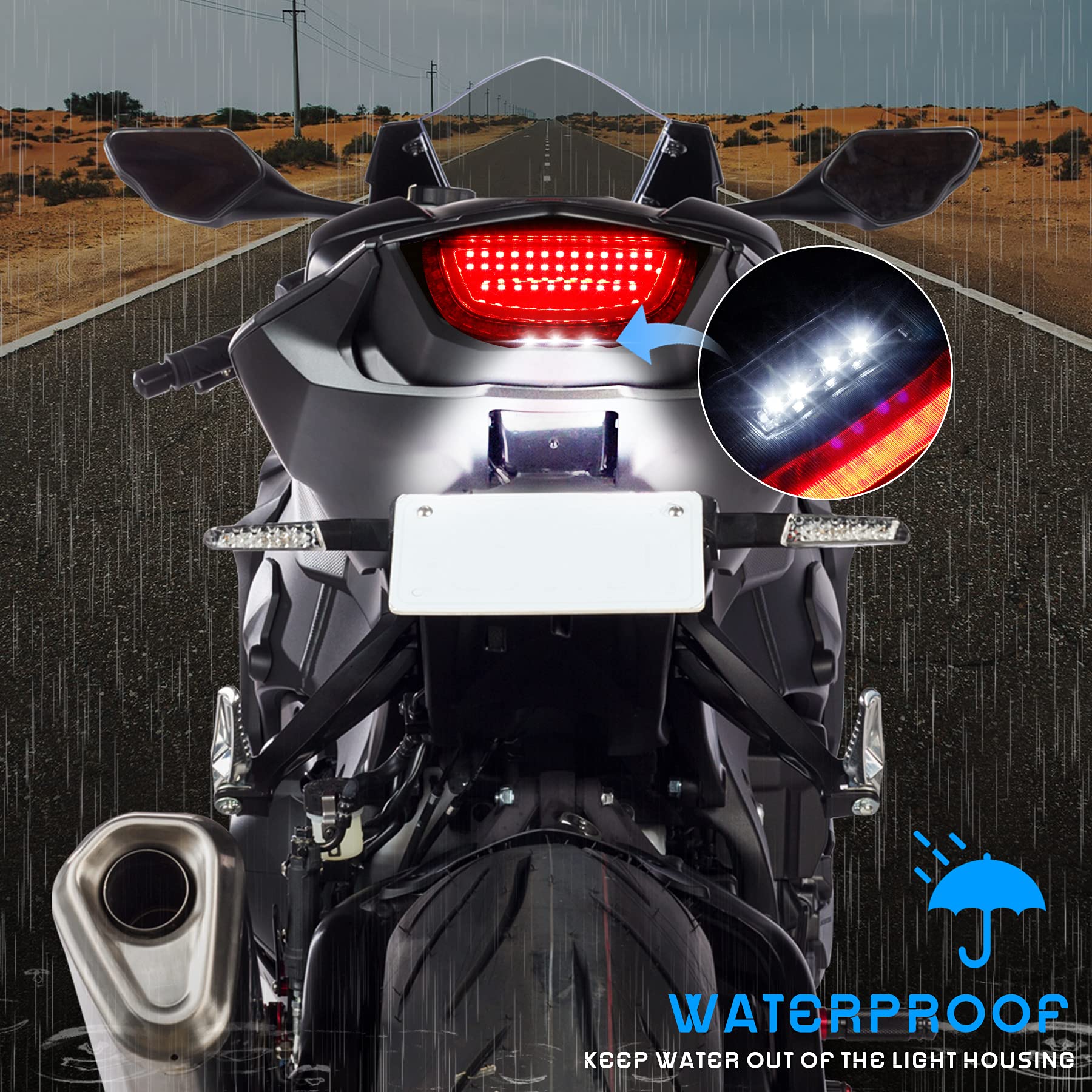 Quasco Motorcycle Brake Tail Light Integrated Turn Signals Compatible With Honda Suzuki Yamaha Atv Cruiser Sportbikes Touring Di