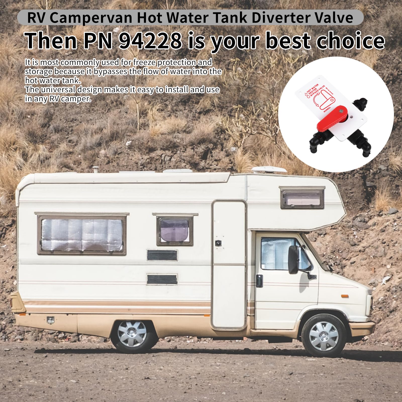 RV Hot Water Tank Diverter Valve PN 94228, New Upgrade is Stronger, Valve Fits Snugly and No Longer Leaks, 94228 RV Camper Hot W