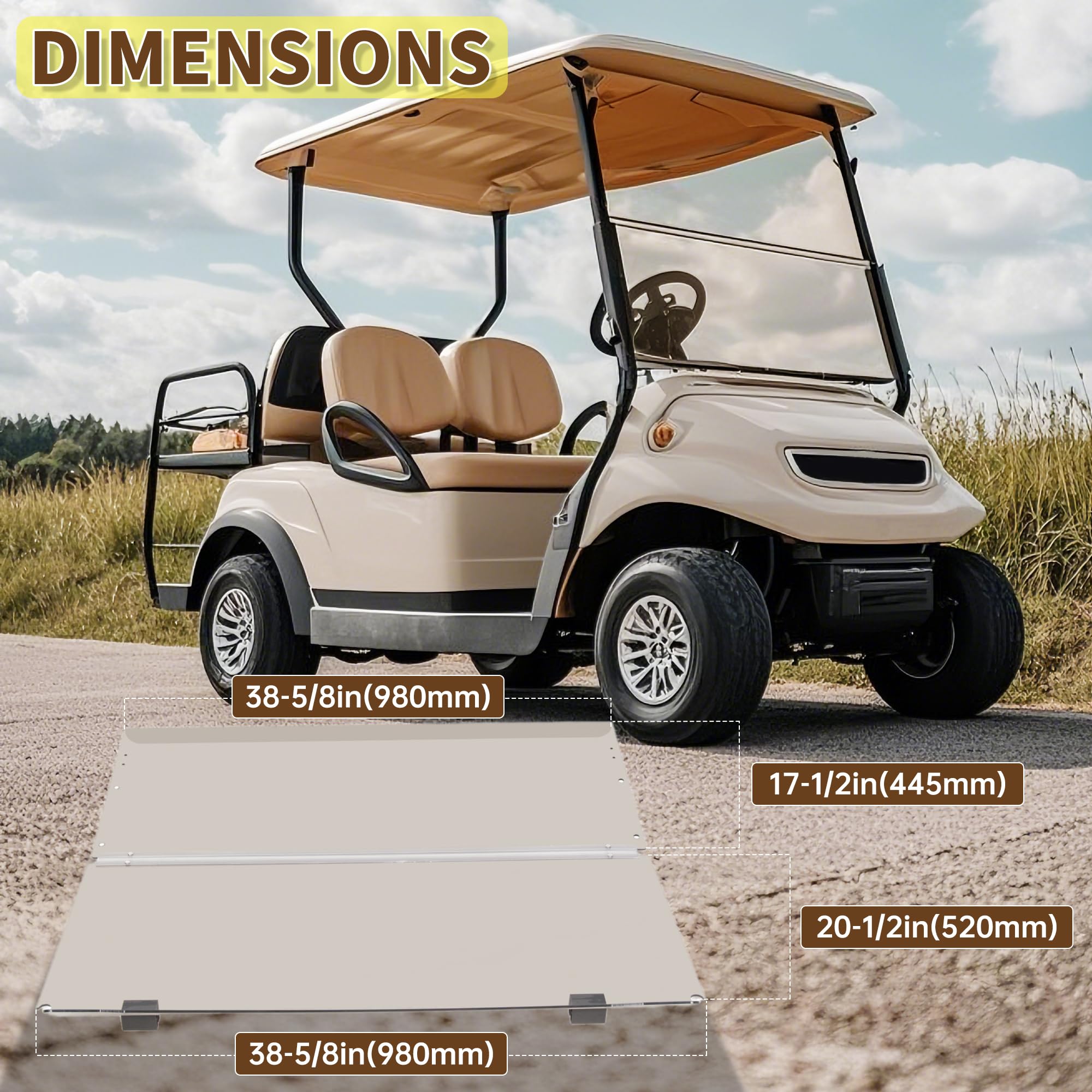 Ecotric Tinted Windshield Compatible With 2007-2016 Yamaha Drive G29 Gas Or Electric Models Folding Down Impact Resistant Windsh