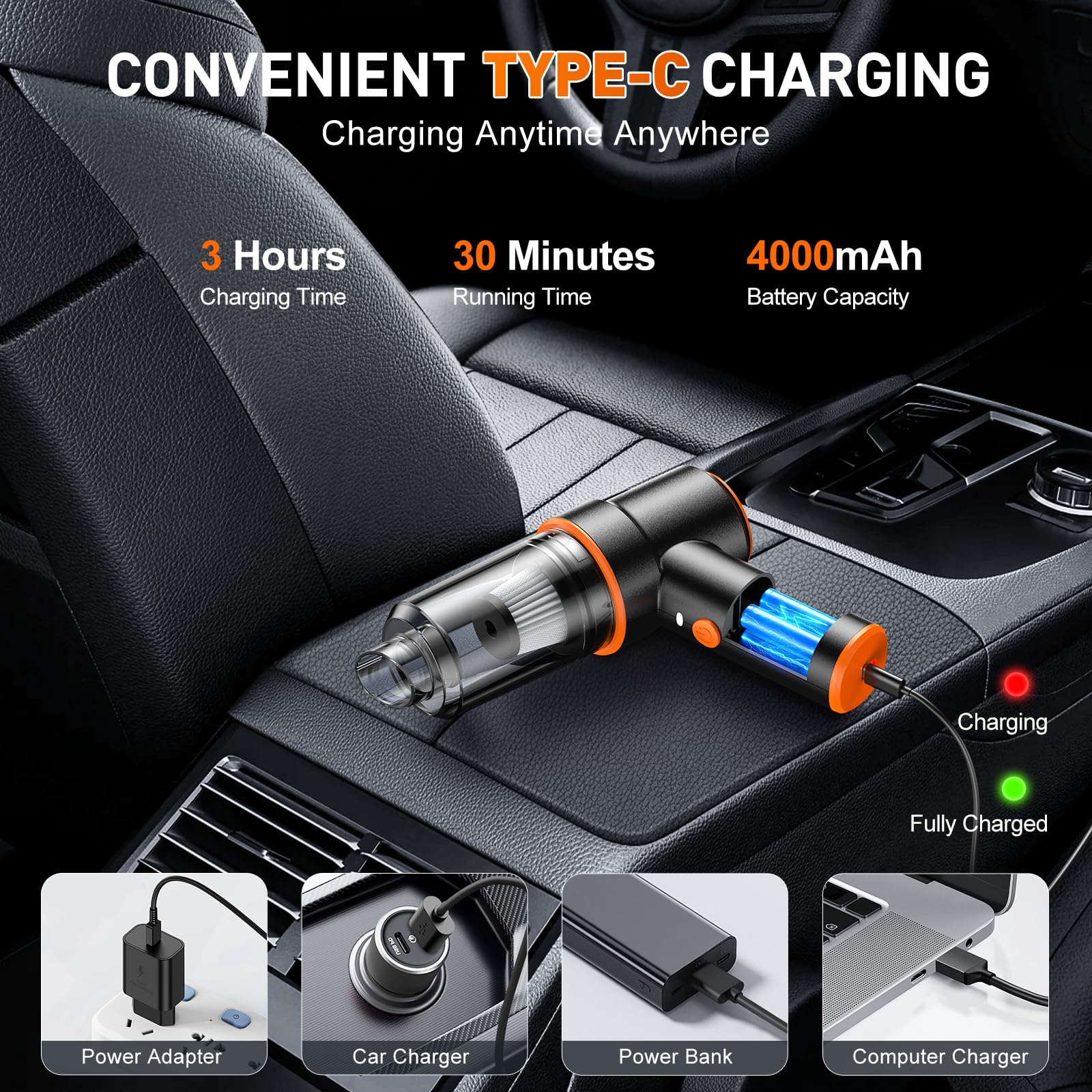 Kmm Handheld Car Vacuum Cleaner, 11000Pa Vacuum Cleaner & Air Duster, 120W High Power Vacuum Portable Cordless, Hand Held Vacuum