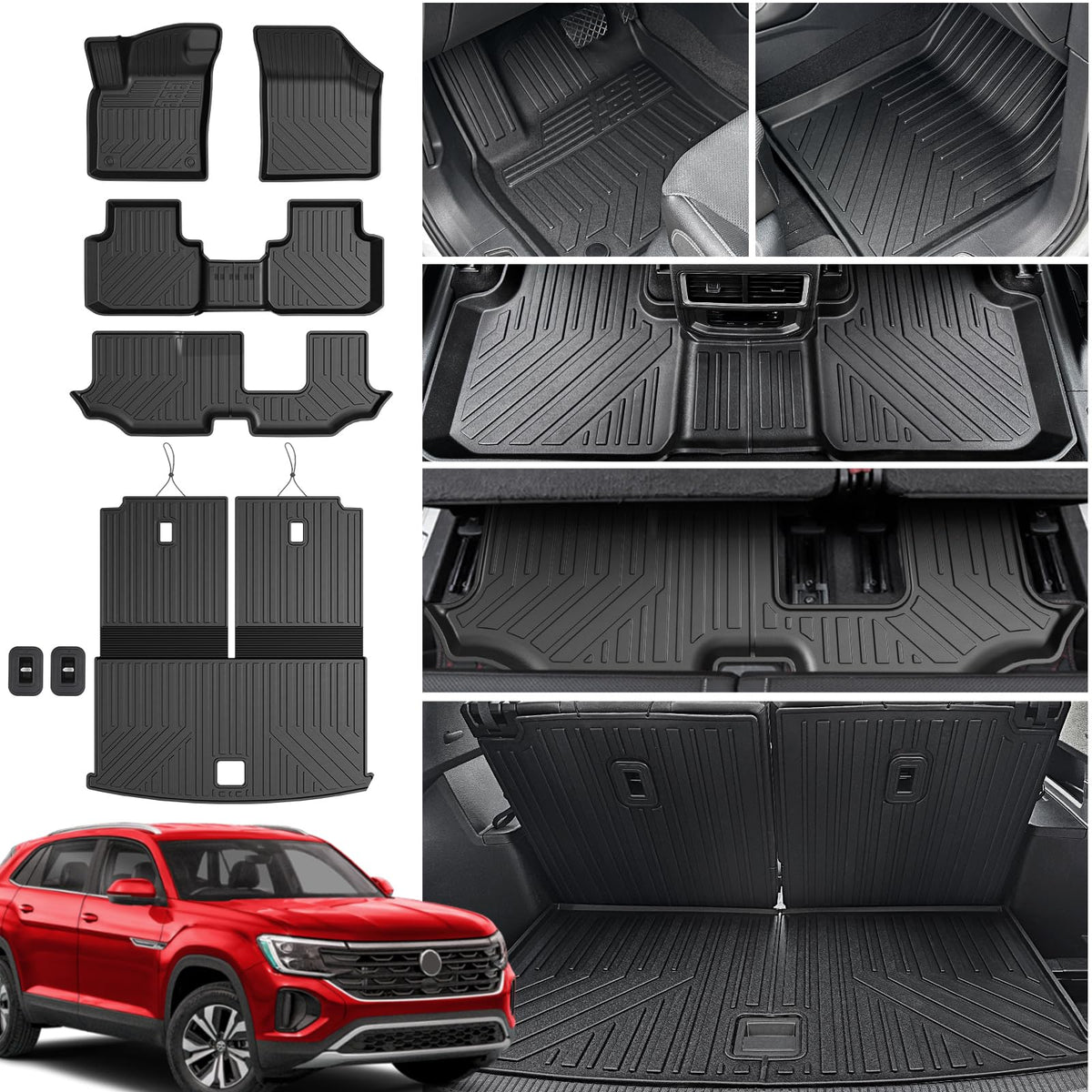 Houclemic Floor Mats For 2018-2025 Volkswagen Vw Atlas 7 Passenger Bench Seating (Not For Cross Sport)-All Weather Cargo Mat Wit