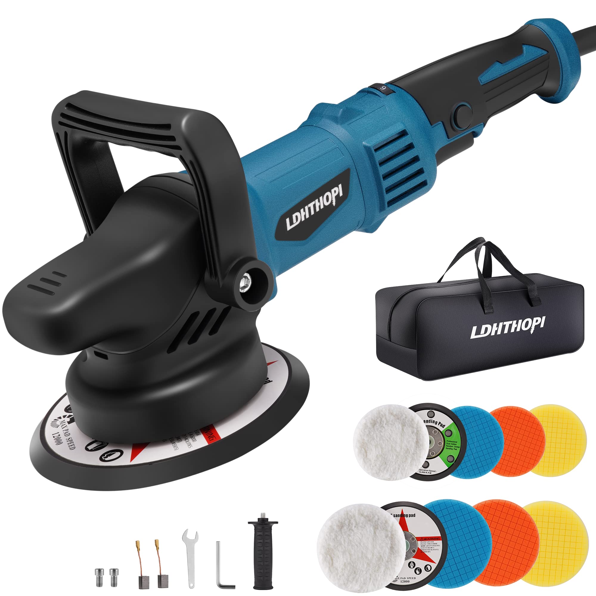LDHTHOPI Dual Action Polisher, 980W 5/6 Inch Random Orbital Buffer Polisher for Car Detailing, 2800-5800RMP, 6 Variable Speed Bu