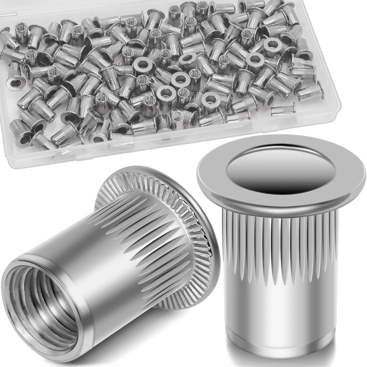 Vifmy M4 Rivet Nuts, 120Pcs 304 Stainless Steel Flat Head Rivnut Threaded Insert Nutsert