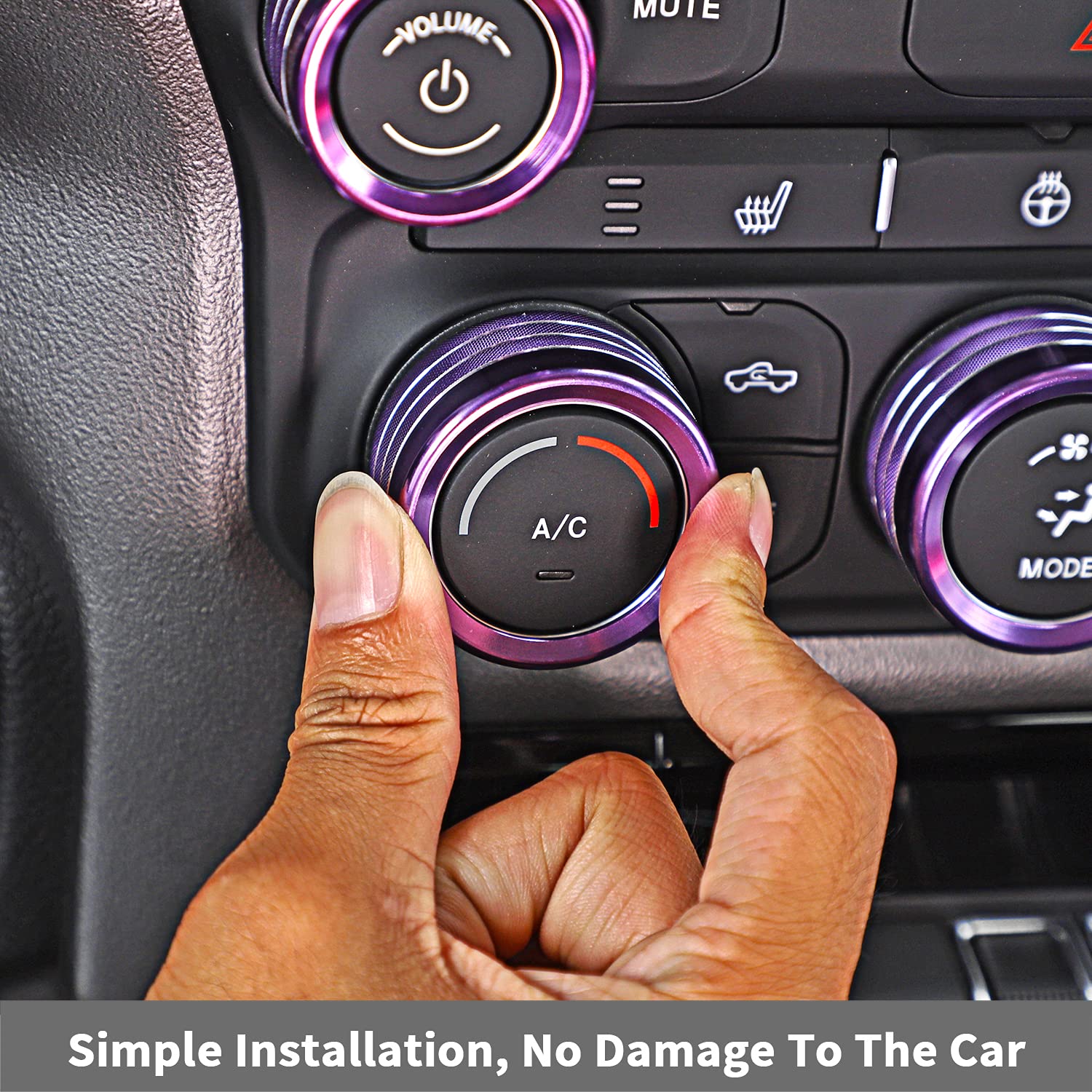 Voodonala for Dodge RAM Aluminum Center Console AC Radio Switch Knob Cover for 2018-2025+1 RAM Interior Accessories, 5pcs Purple