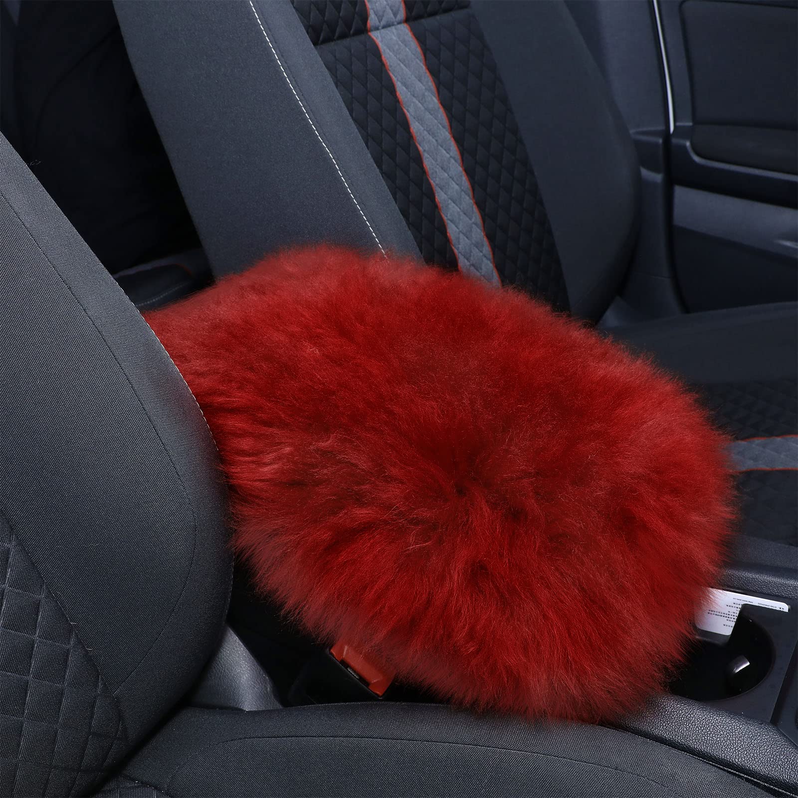 Frienda Furry Armrest Cover Auto Center Console Cover Car Soft Console Pad, Real Sheepskin Wool Soft Fluffy Auto Center Armrest