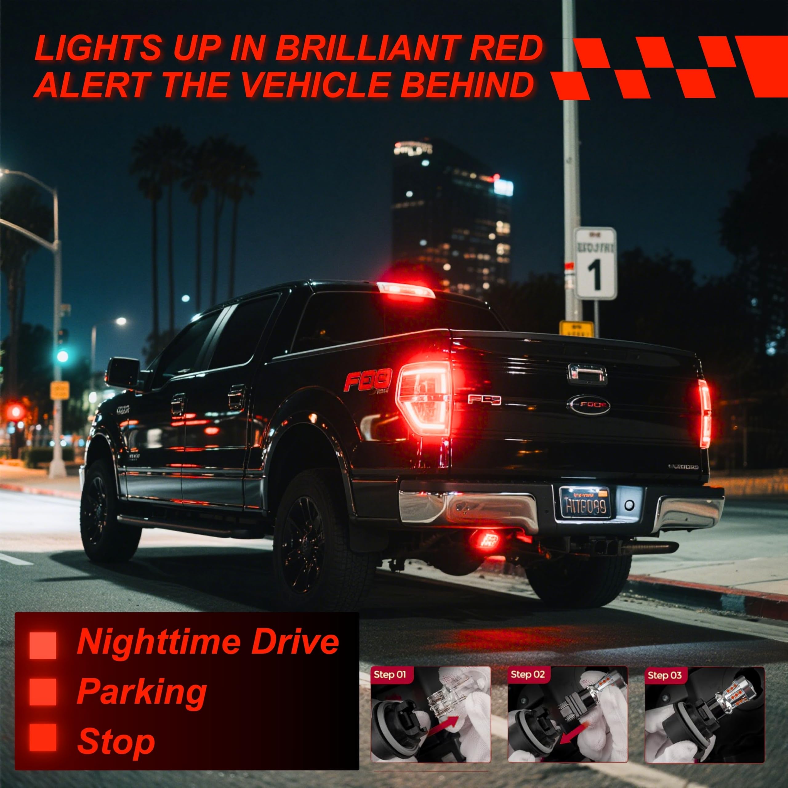 Sealight Led Brake Light Bulbs, 3157 Led Bulb Red, 600% Brighter 3056 3156 3057 Tail Light Bulbs With Projector Lens, For Parkin