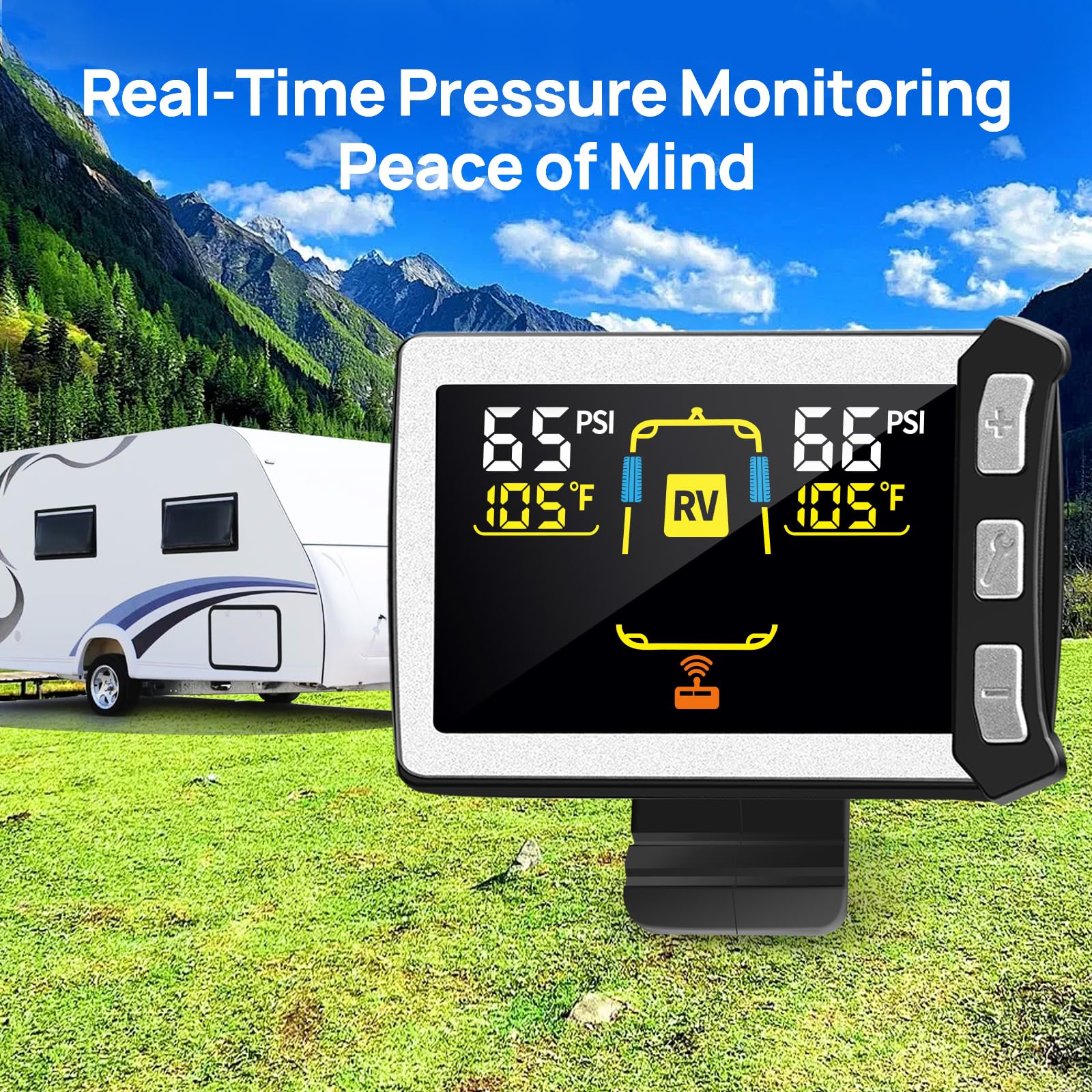 Masoll RV/Trailer Tire Pressure Monitoring System, Tire Pressure Monitor with Color LCD Display, TPMS with 2 Sensors for Travel