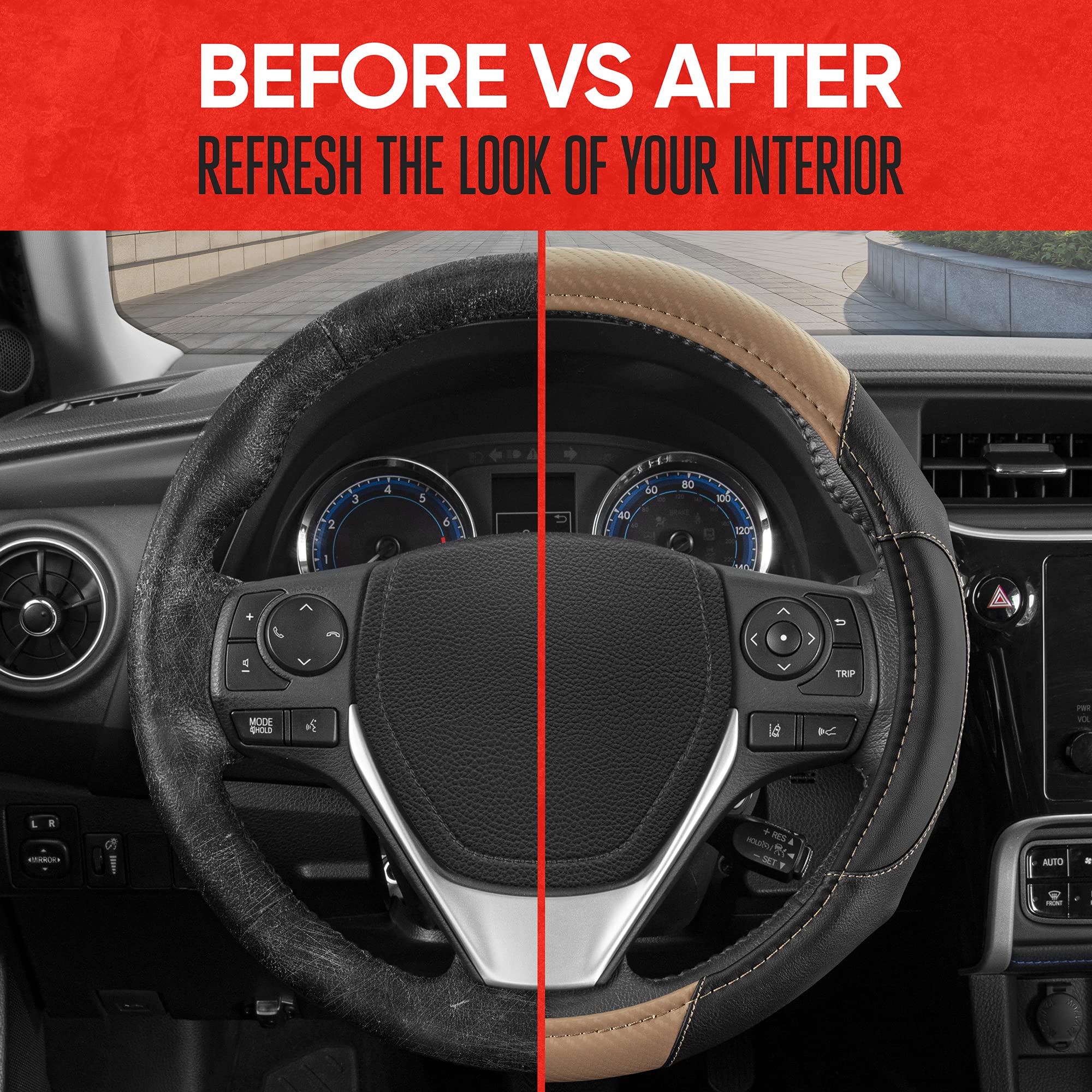 Motor Trend Gripdrive Carbon Fiber Steering Wheel Cover, Non-Slip Sporty Racing Faux Leather Ergonomic Comfortable Handle, Steer