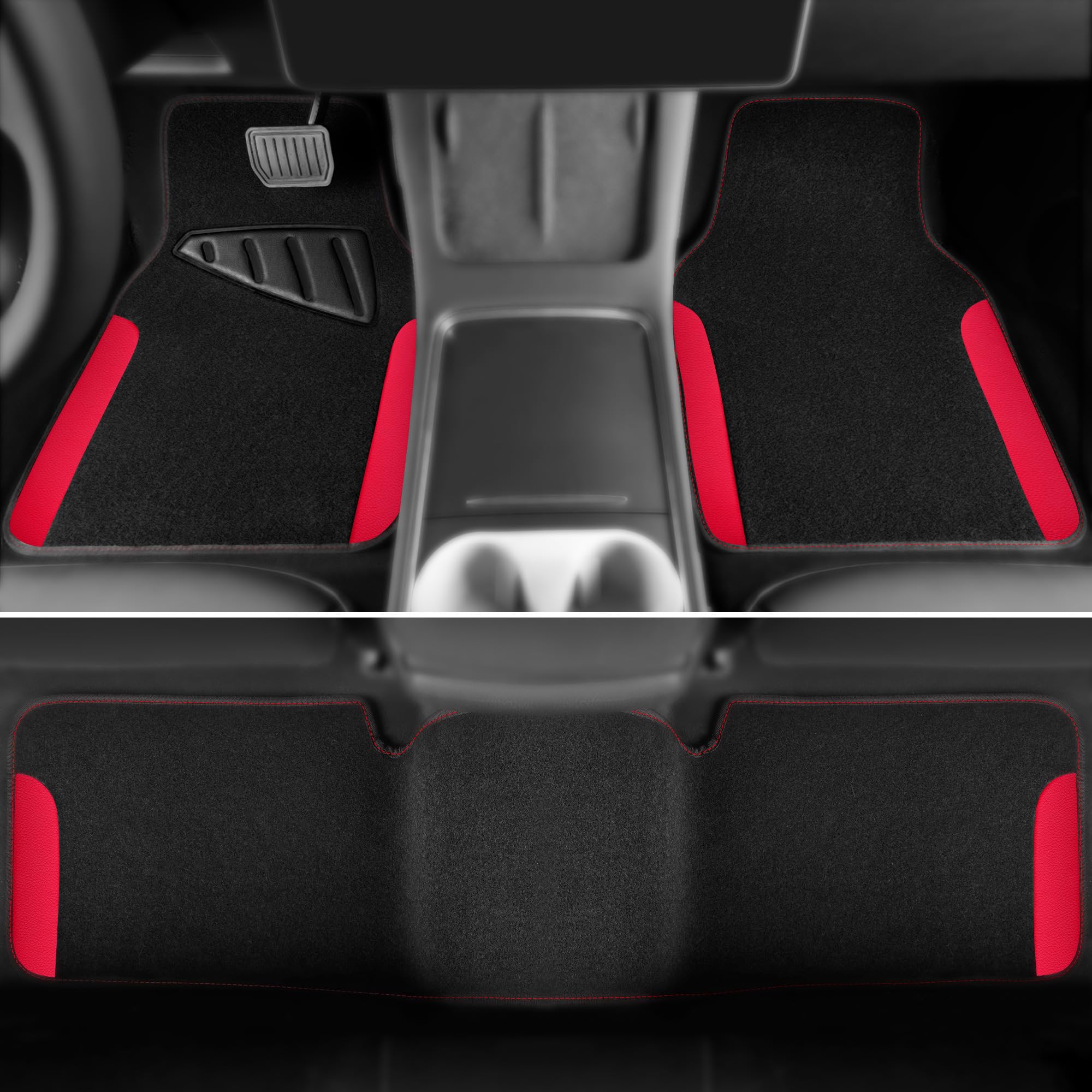 Car Pass Waterproof Universal Faux Leather 3Pcs Car Floor Mats, Red Car Mats Fit For Suv,Vans,Sedans, Trucks,Set Of Vehicles Car