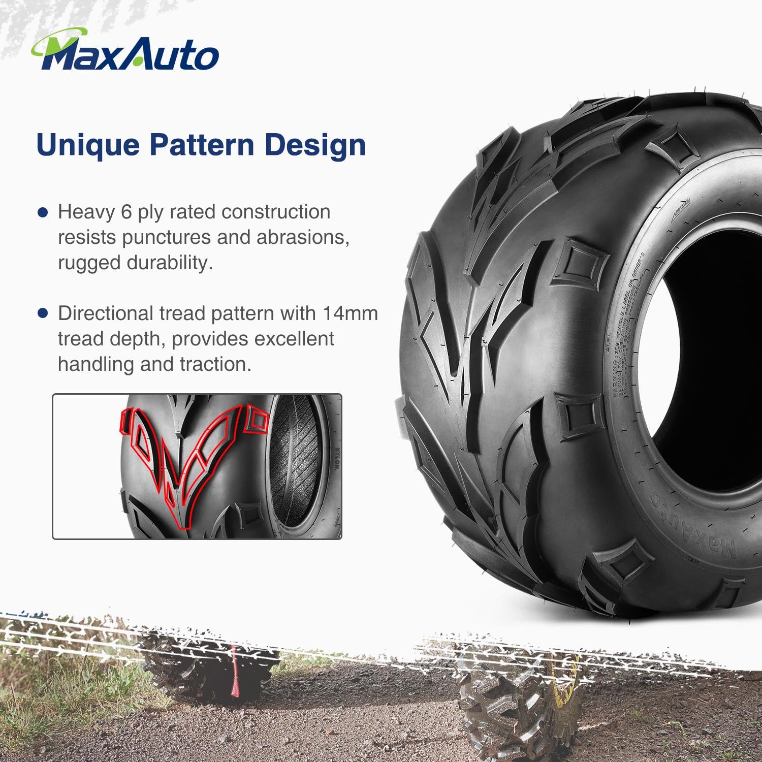 Maxauto 23X11-10 Sport Atv Tires 23X11X10 Quad Tires,6 Pr Tubeless All Terrain Utv Tire, 2 Pack