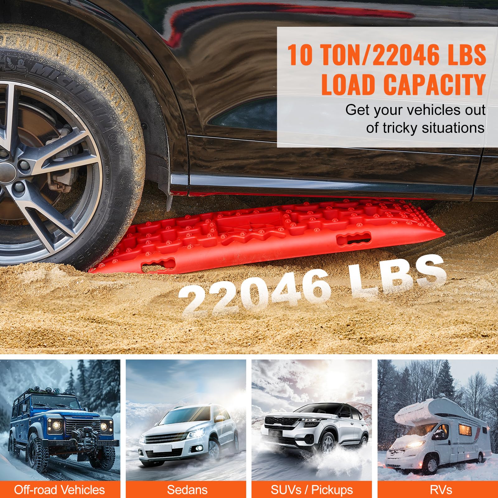 Vevor 10 Ton Traction Boards With Pp Material, Recovery Boards For Off-Road Vehicles/Cars/Pickups/Suvs/Rvs, Pair Tire Traction M