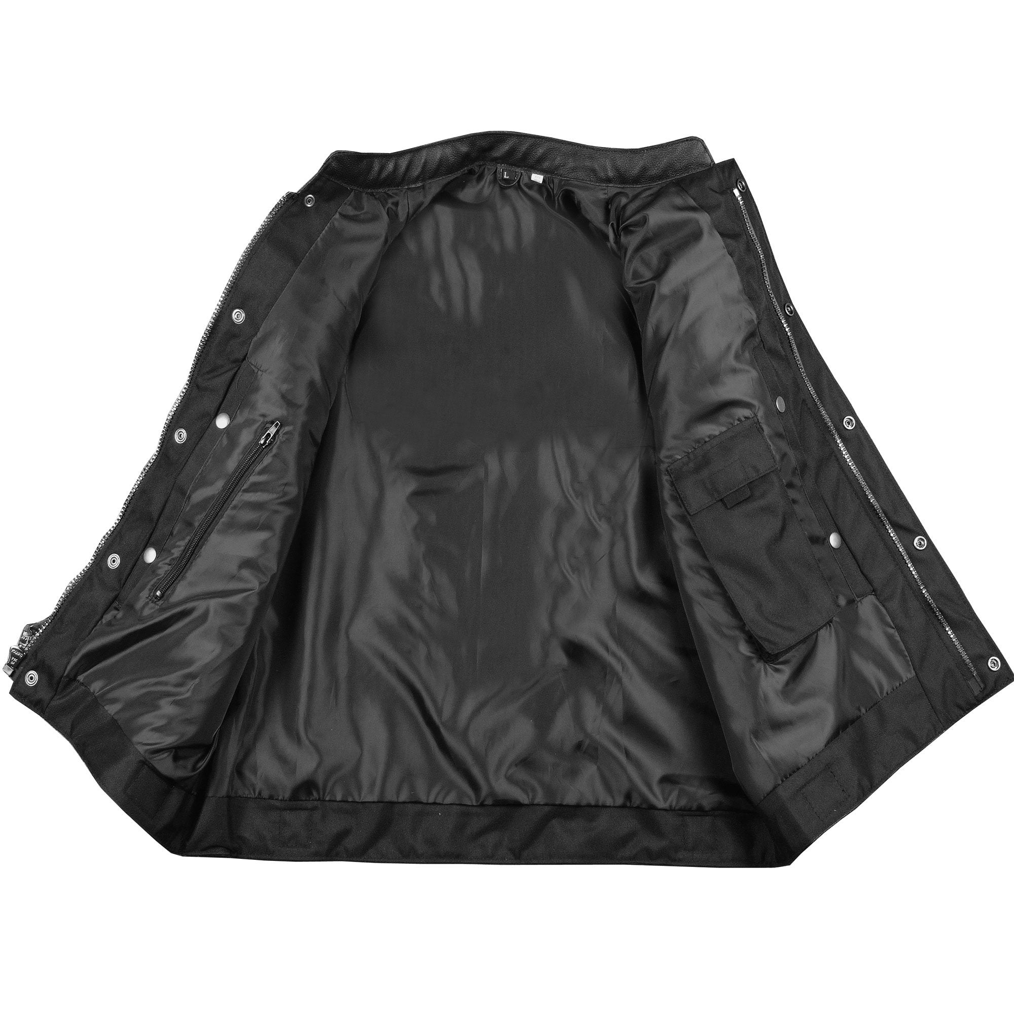 Soa Men'S Leather Vest Anarchy Motorcycle Biker Club Concealed Carry Gun Pockets Single Back Panel Outlaws Black Xxl