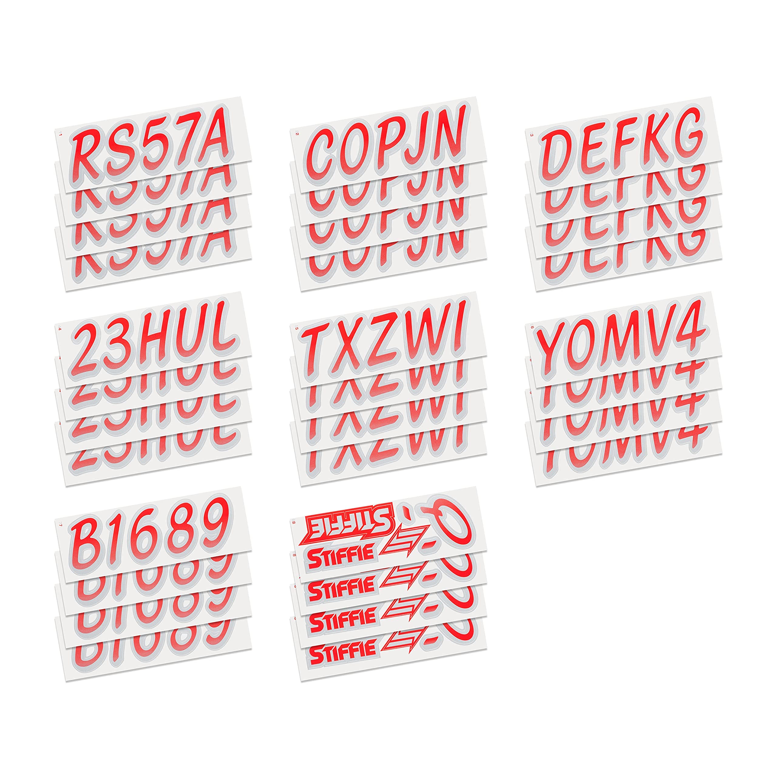 STIFFIE Whipline Red/Silver 3'' Boat & PWC Registration Decals  Numbers Letters Stickers