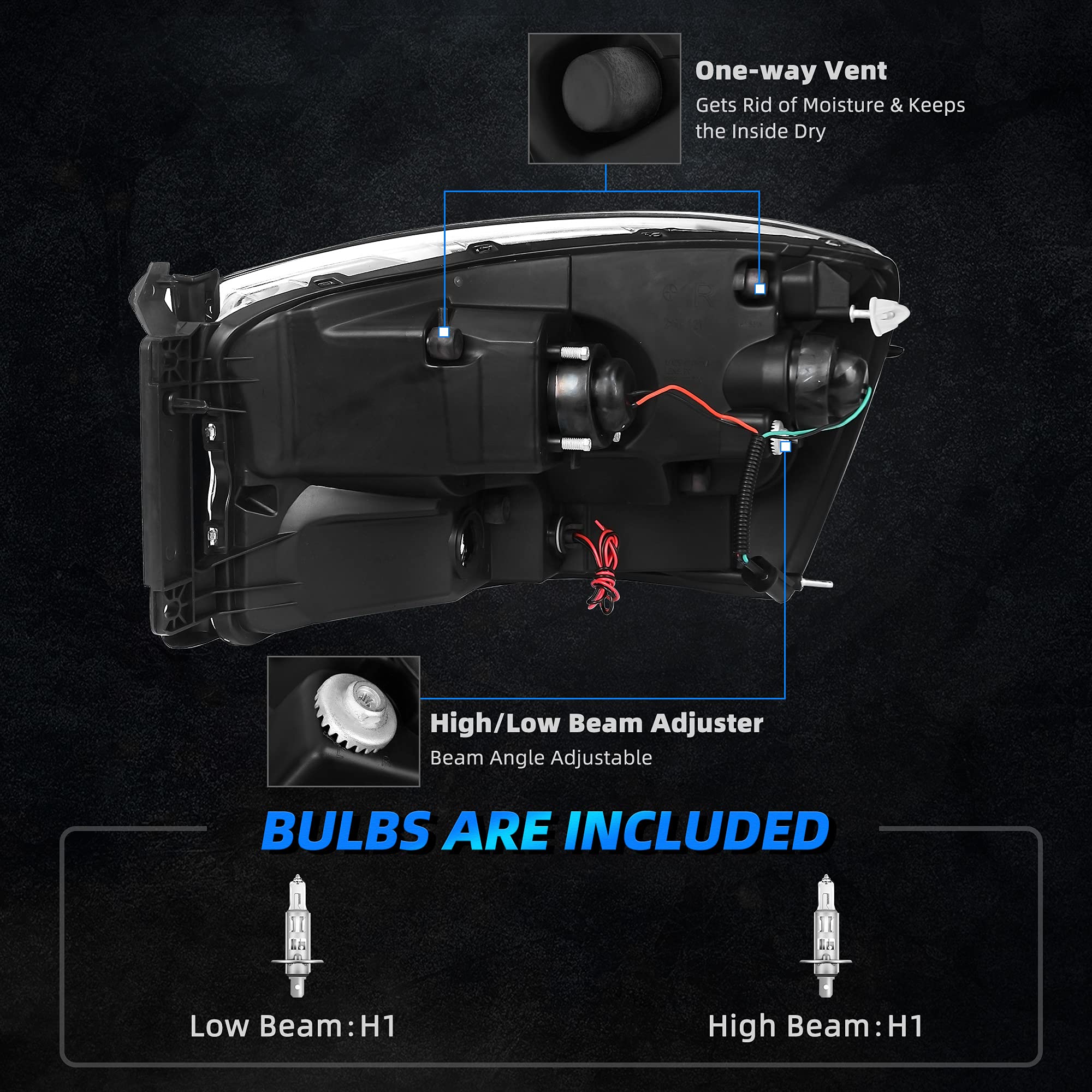 Autosaver88 Headlight Assembly Compatible With 2006-2008 Dodge Ram 1500/2006-2009 Dodge Ram 2500 3500 Replacement Headlamp Drivi