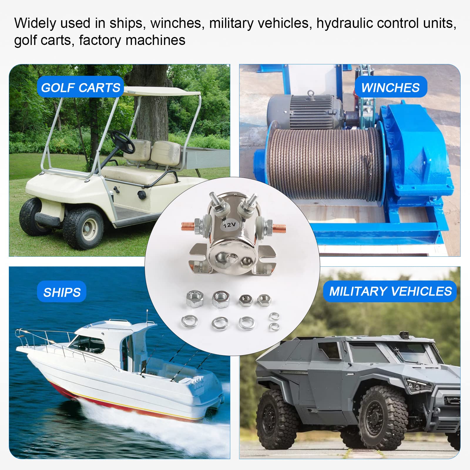 Max 300A 12 Volt Duty Solenoid Relay 4-Terminal For Golf Carts Heavy Duty Winch Marine In Rush Spst 12Vdc 12V Solenoid Relay Nickel-Plating